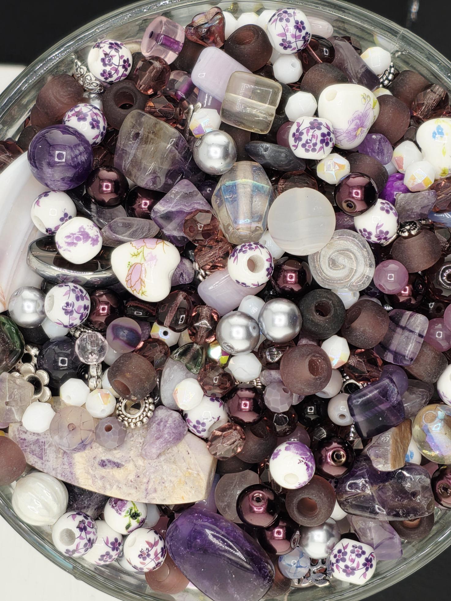 Gemstone Bead Mix: Purple Lavender Shades - Amethyst & Glass | Jewelry Making Bracelet Supply | Learise Curated Mix