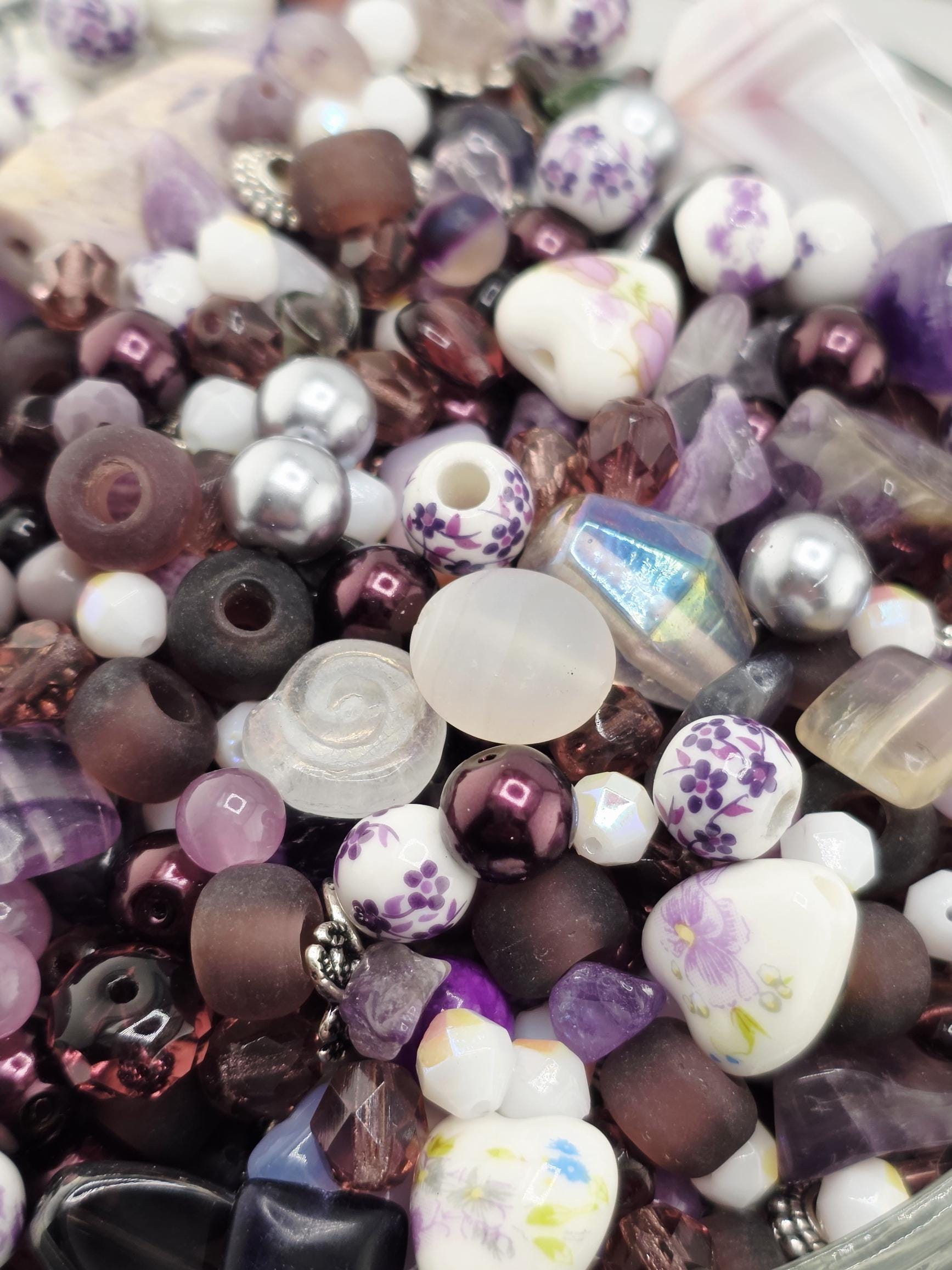 Gemstone Bead Mix: Purple Lavender Shades - Amethyst & Glass | Jewelry Making Bracelet Supply | Learise Curated Mix