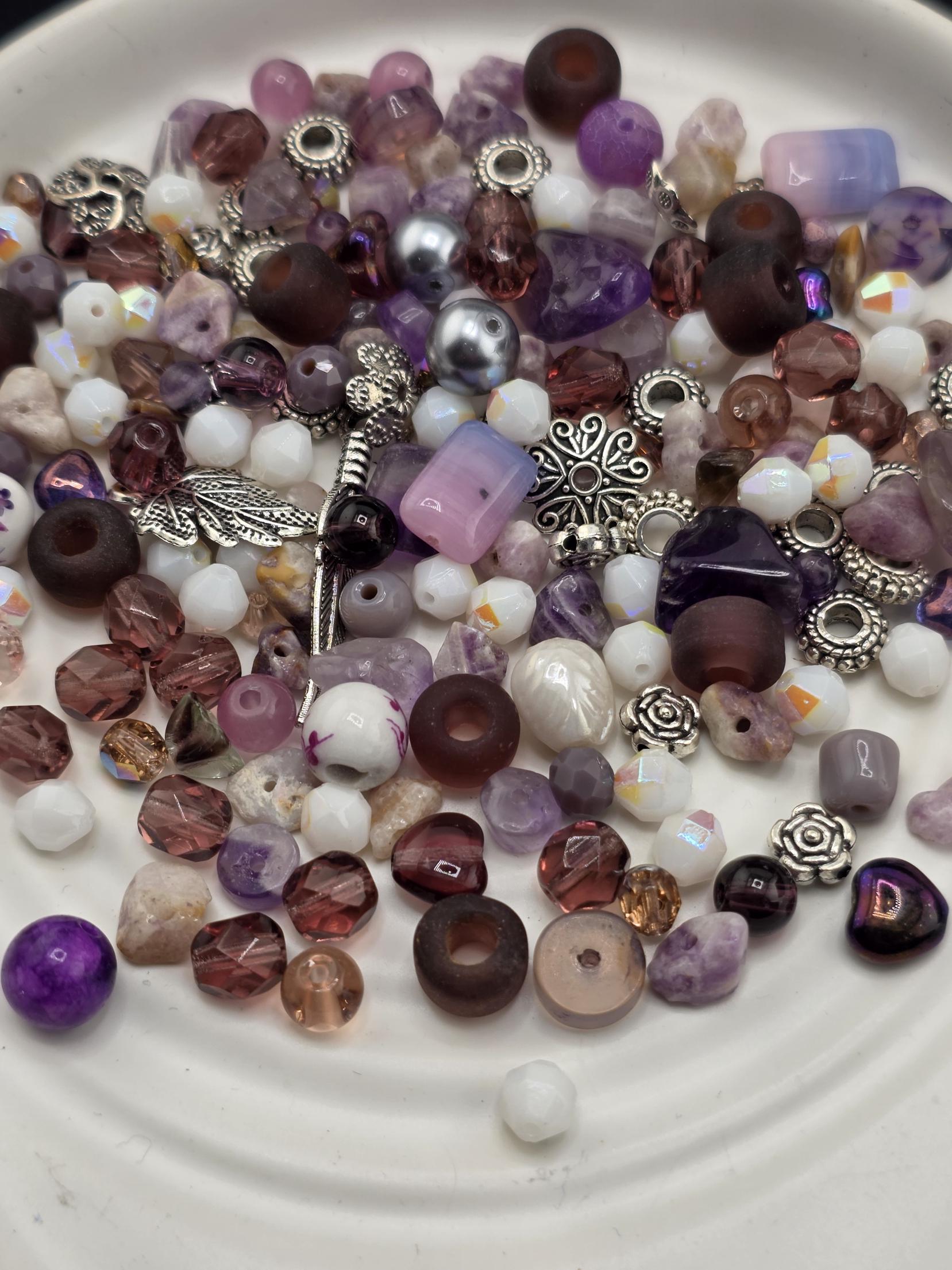 Gemstone Bead Mix: Purple Lavender Shades - Amethyst & Glass | Jewelry Making Bracelet Supply | Learise Curated Mix