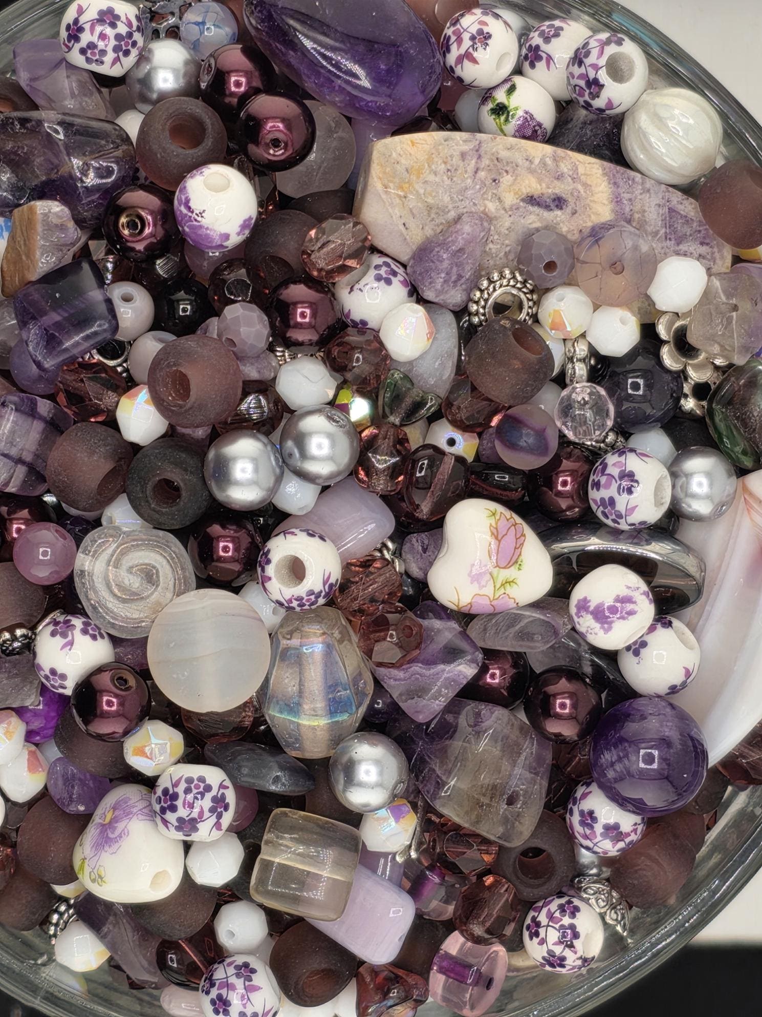 Gemstone Bead Mix: Purple Lavender Shades - Amethyst & Glass | Jewelry Making Bracelet Supply | Learise Curated Mix