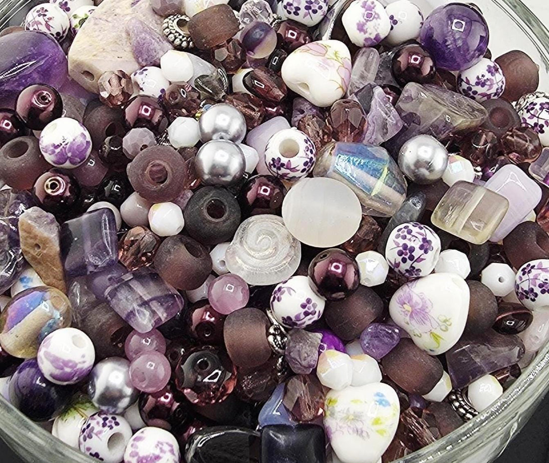 Gemstone Bead Mix: Purple Lavender Shades - Amethyst & Glass | Jewelry Making Bracelet Supply | Learise Curated Mix