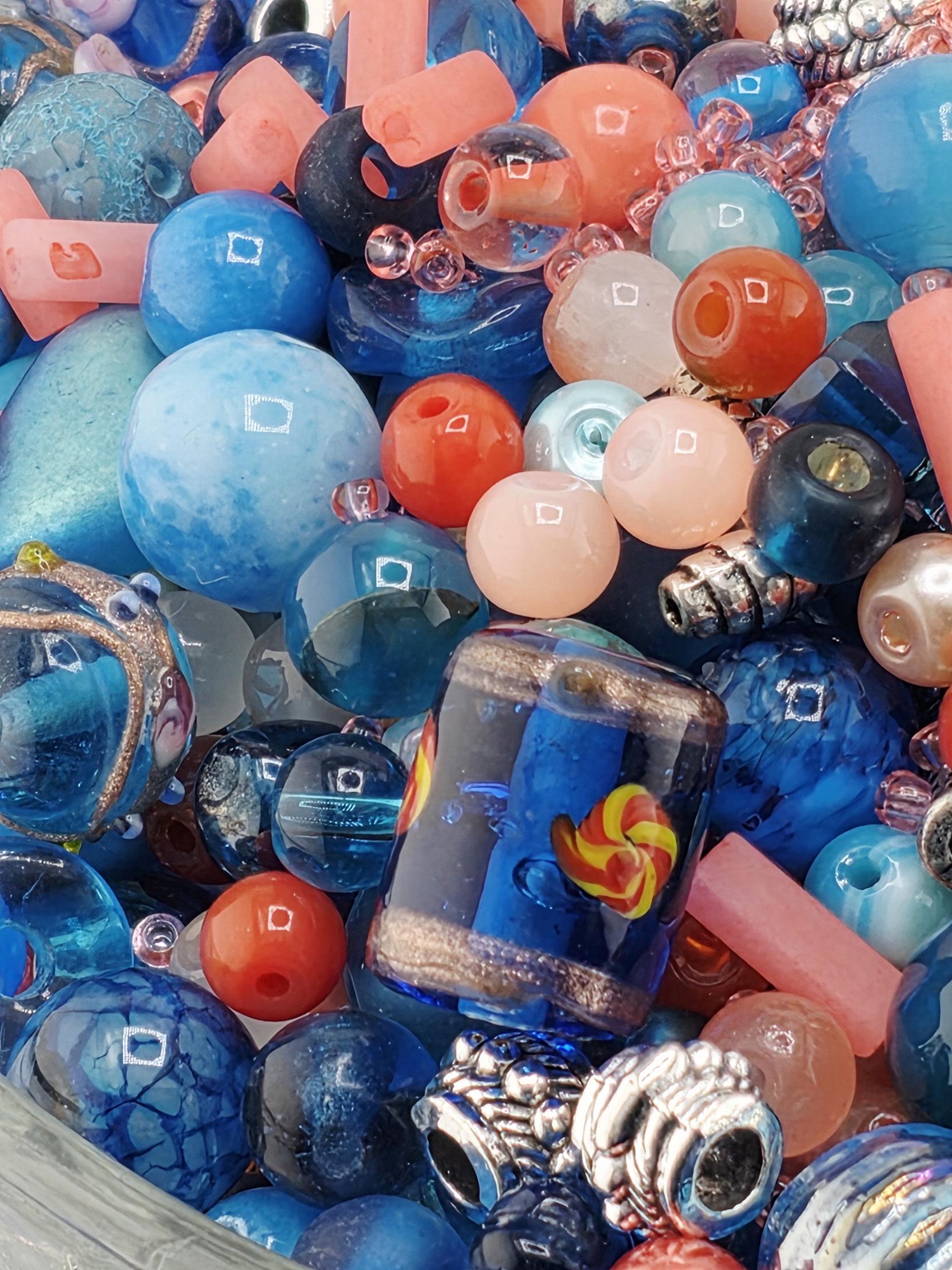 Coral Grief Bead Mix, Salmon Aqua Glass with Metal Spacers (2oz) | Jewelry Making Bracelet Supply | Learise Curated Mix