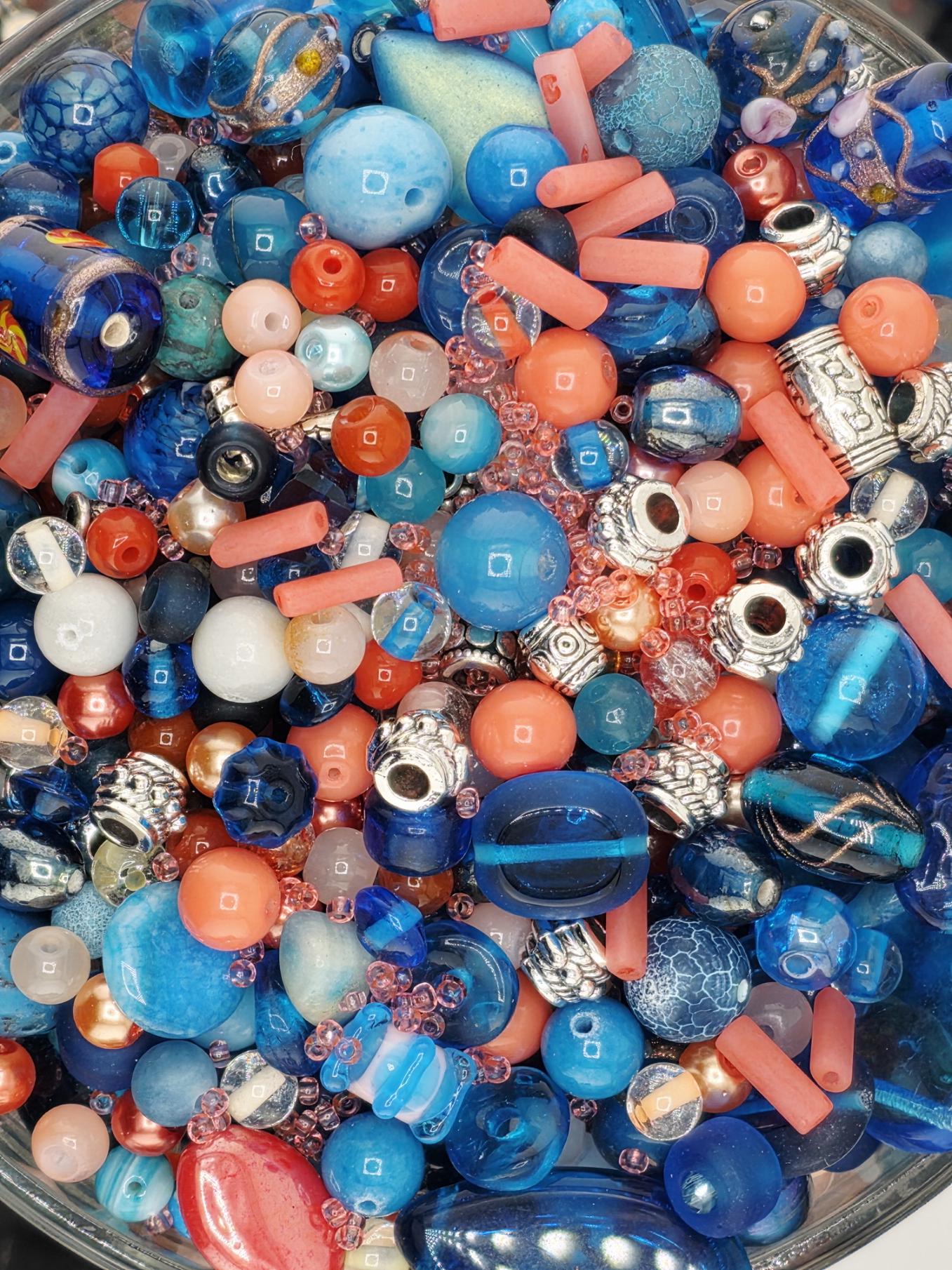 Coral Grief Bead Mix, Salmon Aqua Glass with Metal Spacers (2oz) | Jewelry Making Bracelet Supply | Learise Curated Mix