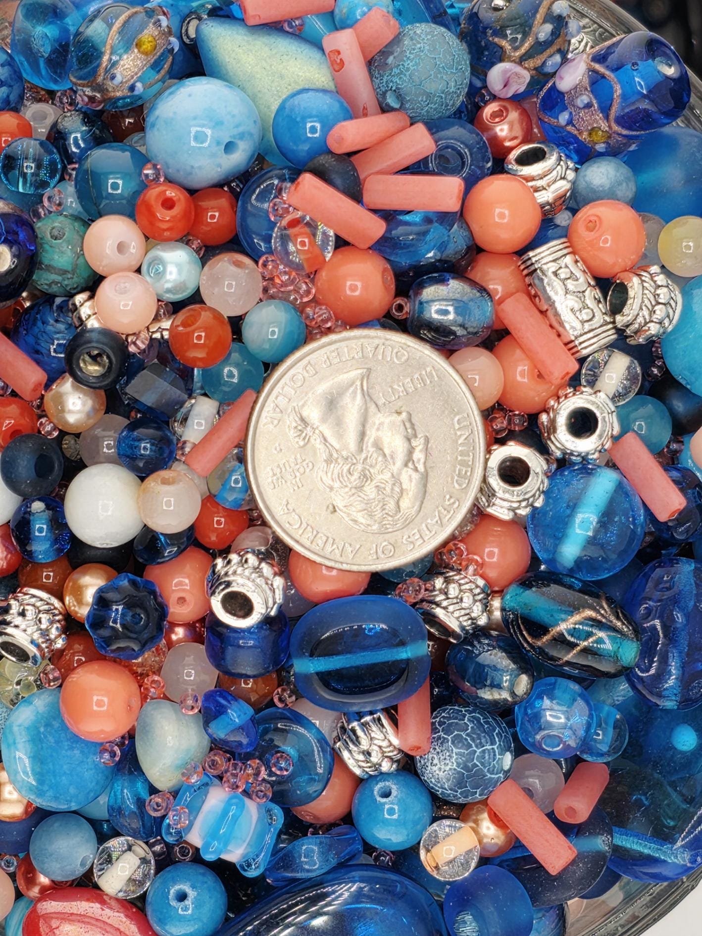 Coral Grief Bead Mix, Salmon Aqua Glass with Metal Spacers (2oz) | Jewelry Making Bracelet Supply | Learise Curated Mix