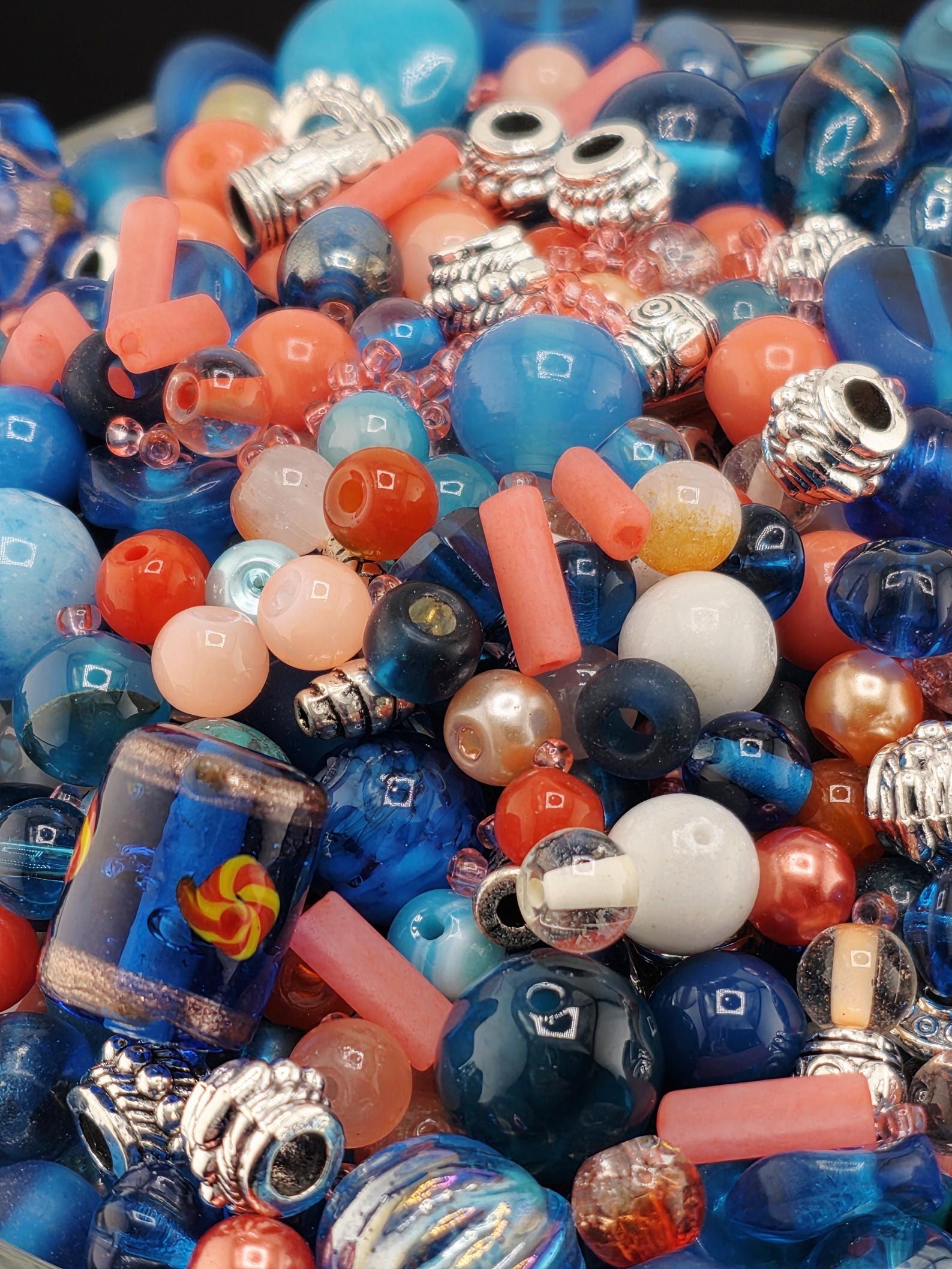 Coral Grief Bead Mix, Salmon Aqua Glass with Metal Spacers (2oz) | Jewelry Making Bracelet Supply | Learise Curated Mix