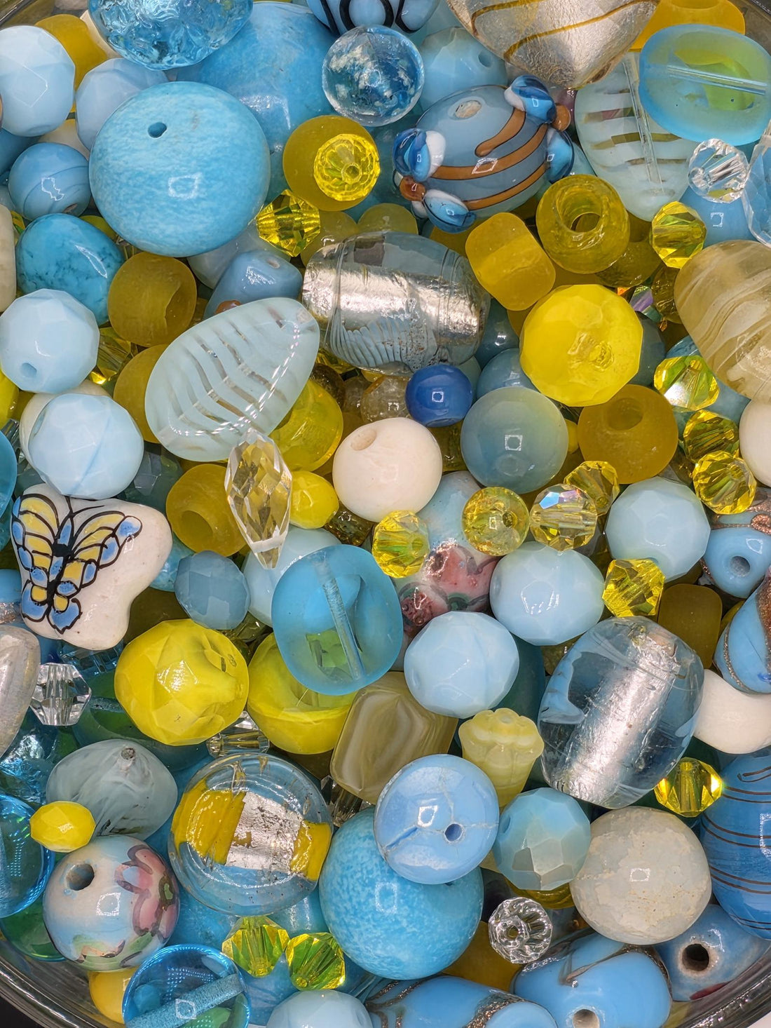 2oz "The Butterfly Effected" Glass Bead Mix Yellow & Aqua Colors