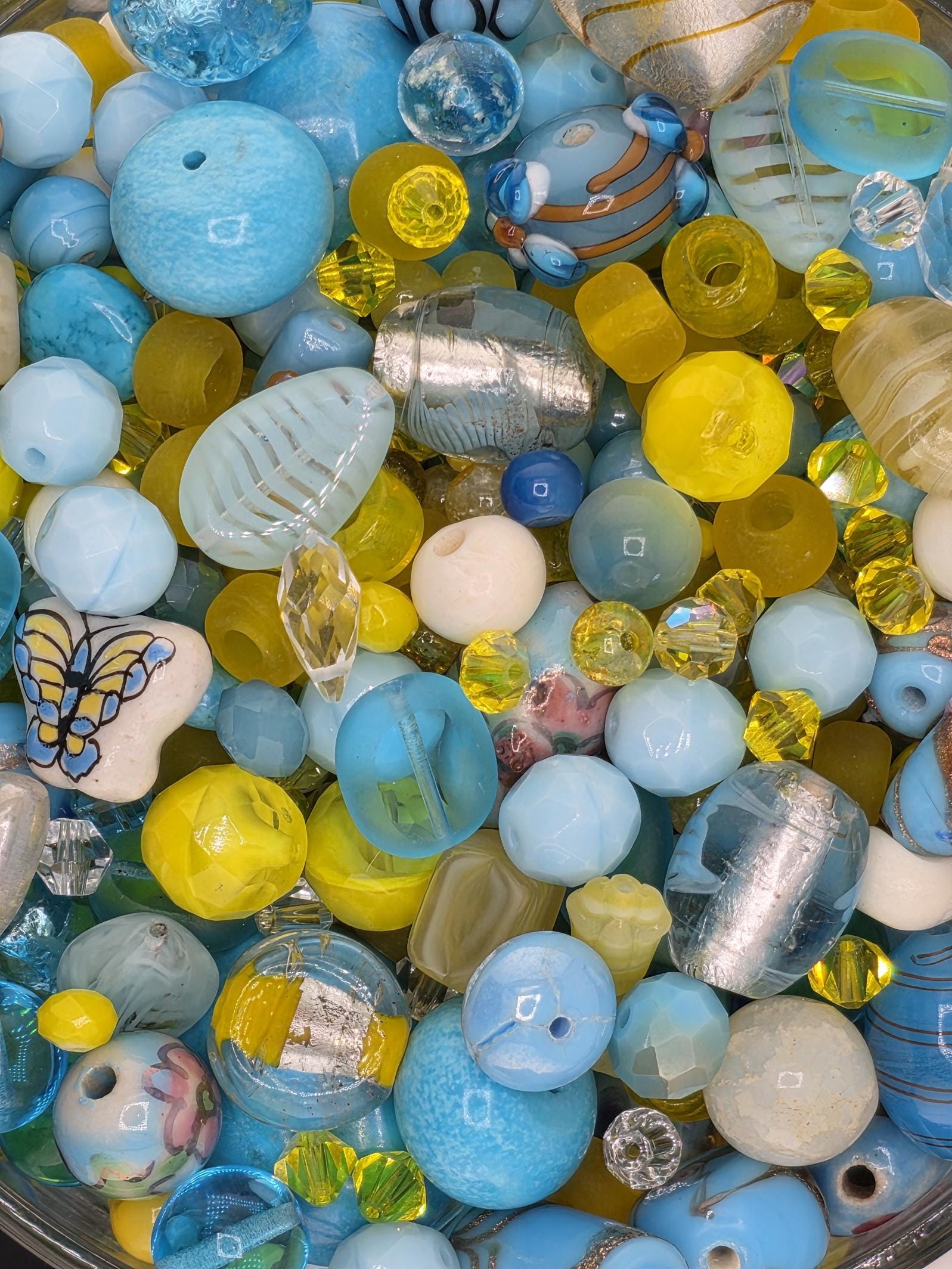 Glass & Stone Bead Mix "Butterfly Affected" Yellow and Aqua (2oz for Jewelry Making) | Jewelry Making Bracelet Supply | Learise Curated Mix