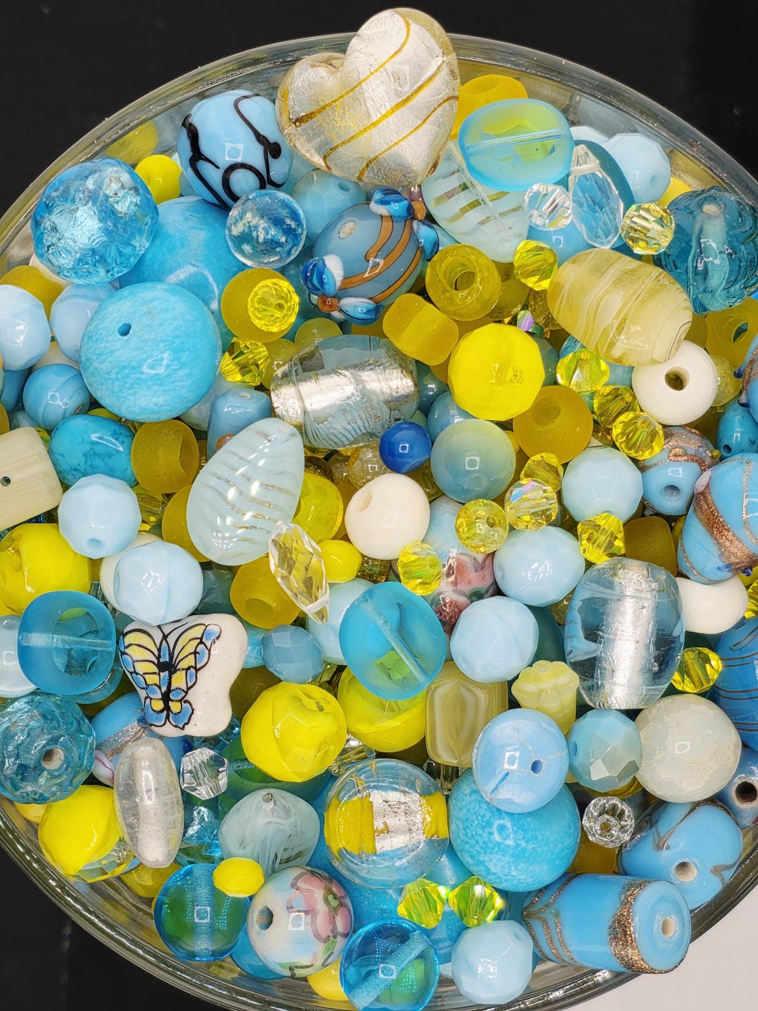 2oz "The Butterfly Effected" Glass Bead Mix Yellow & Aqua Colors