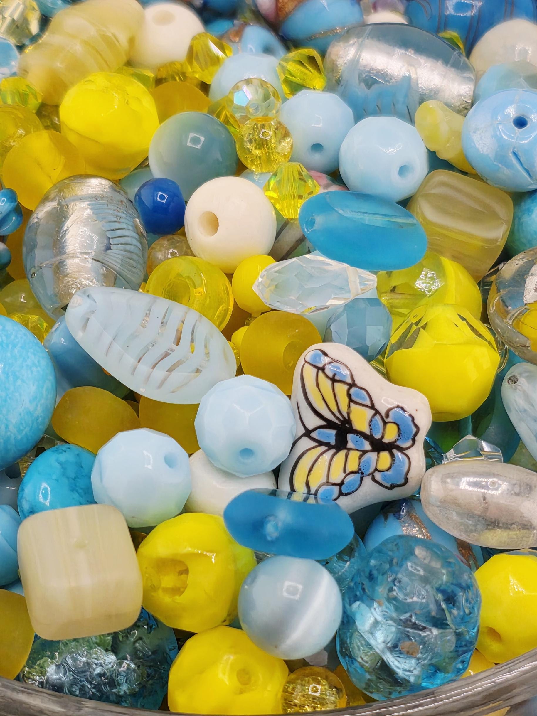 2oz "The Butterfly Effected" Glass Bead Mix Yellow & Aqua Colors