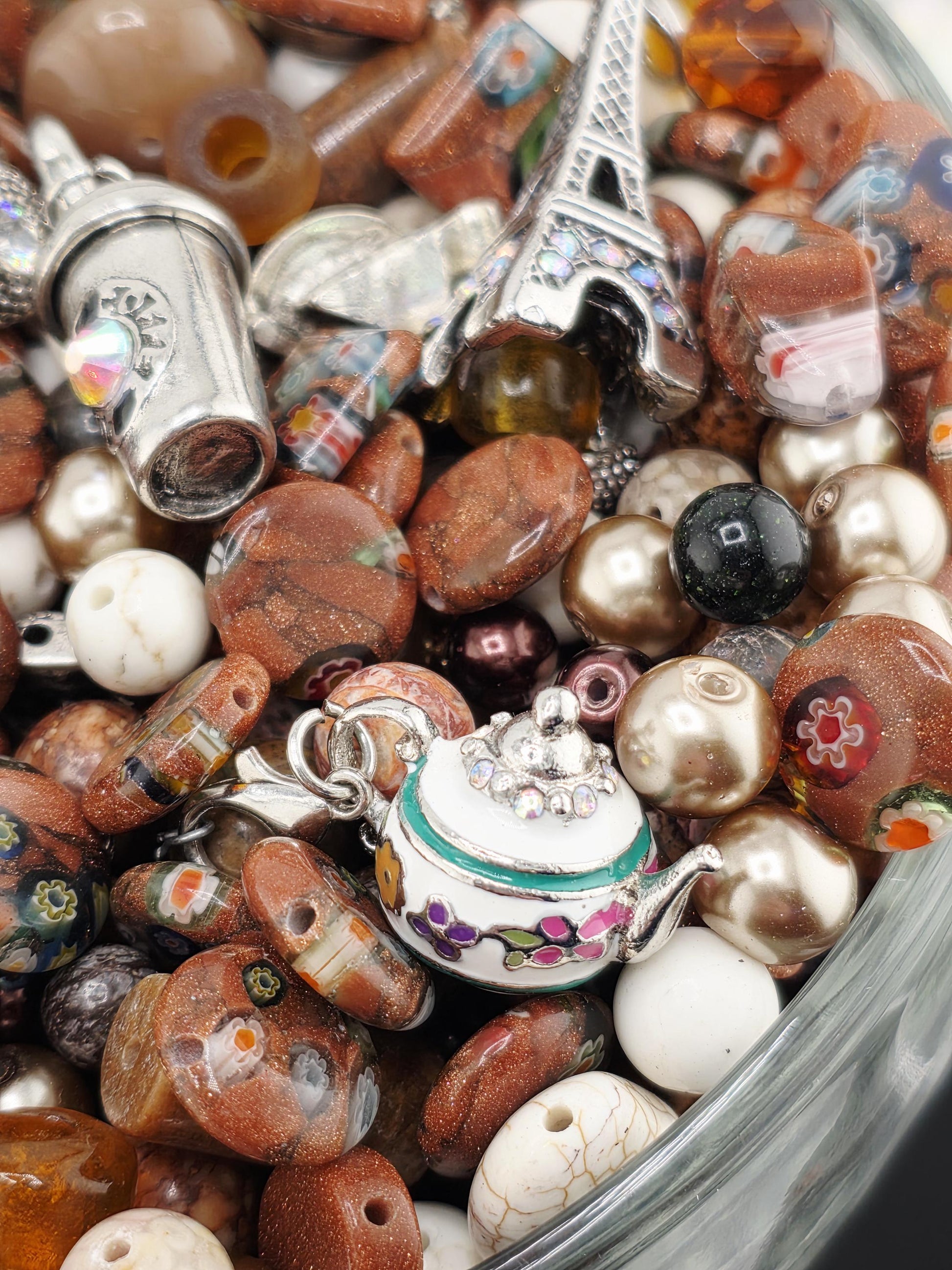 Chai Latte Howlite & Lava Gemstone Beads (2oz Earth Tone Mix) | Jewelry Making Bracelet Supply | Learise Curated Mix