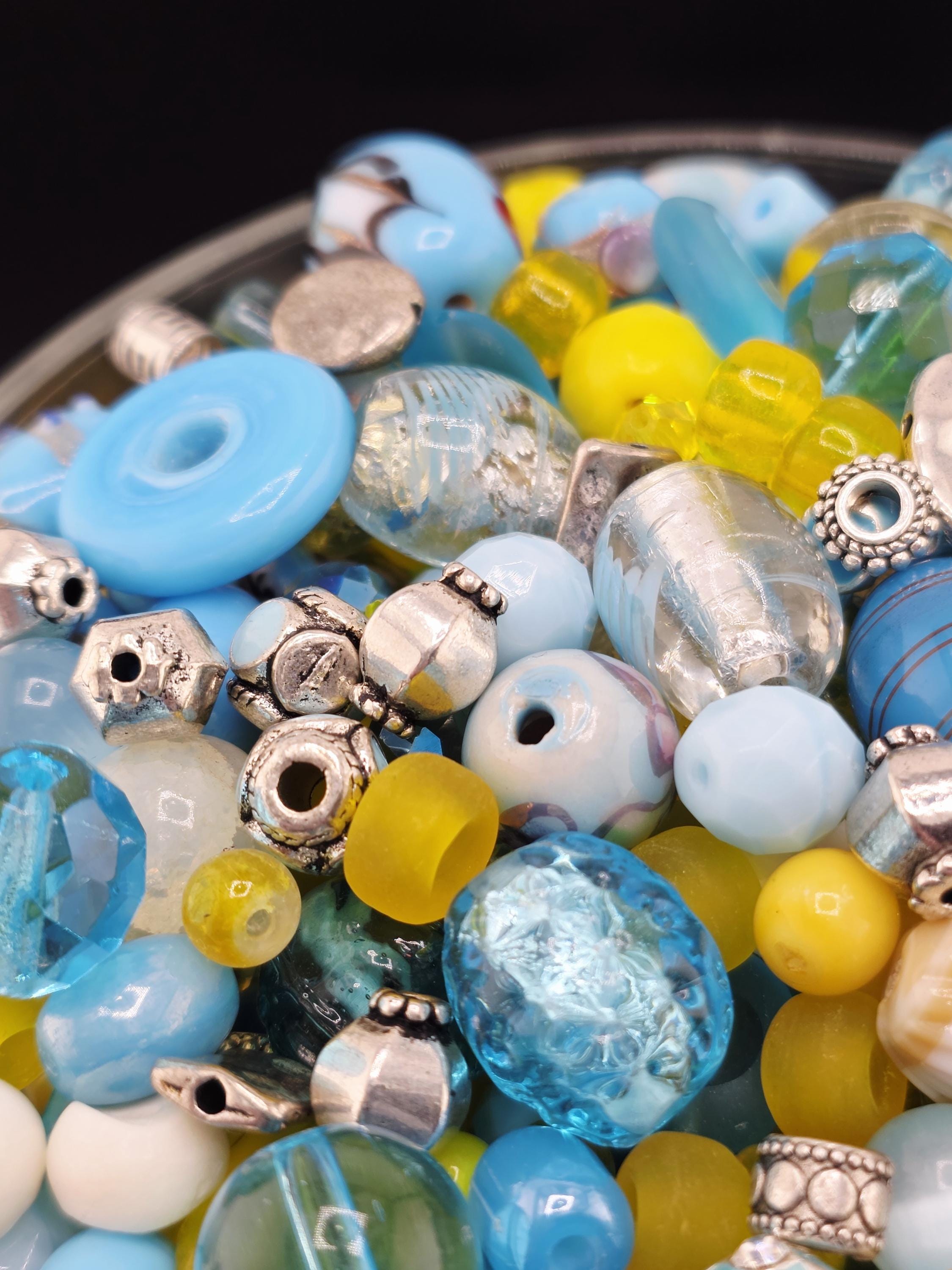 Glass & Stone Bead Mix "Butterfly Affected" Yellow and Aqua (2oz for Jewelry Making) | Jewelry Making Bracelet Supply | Learise Curated Mix