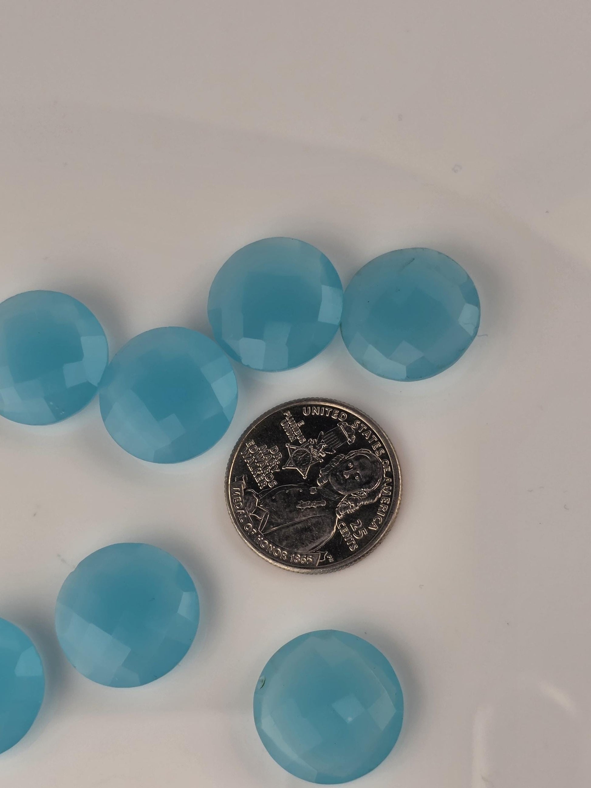 Aqua Chalcedony Pair Matching Gemstone Coin Shape Calibrated Blue Rose Cut Double Sided Translucent Material Jewelry Making Earring Supply