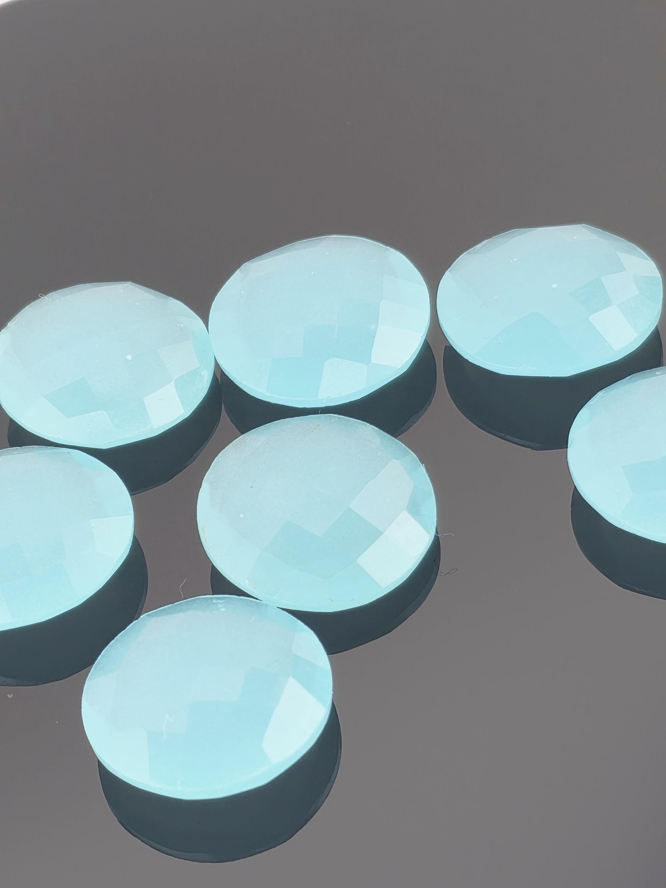 Aqua Chalcedony Pair Matching Gemstone Coin Shape Calibrated Blue Rose Cut Double Sided Translucent Material Jewelry Making Earring Supply