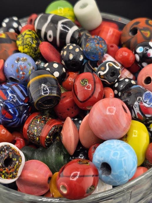 2 Ounce "Trading Spacers" Mixed Collection of Vintage Glass Trade Bead Mix