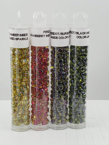 Set of 4 Miyuki Triangle Size 5 Peridot Color Lined Collection (13g each) | Japanese Seed Beads | Bead Weaving Embroidery Supply