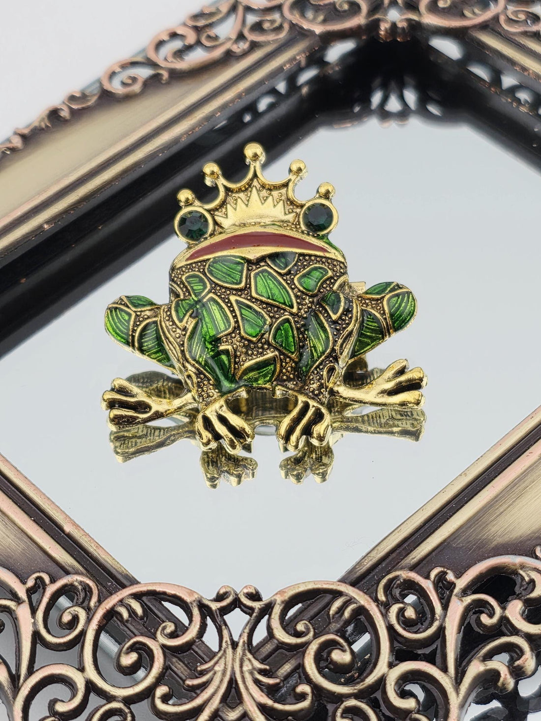 Frog Prince Brooch: Vintage Style with Gold Crown and Green Eyes | Handmade Pin | Jacket Scarf Hat Accessory | Gift Idea