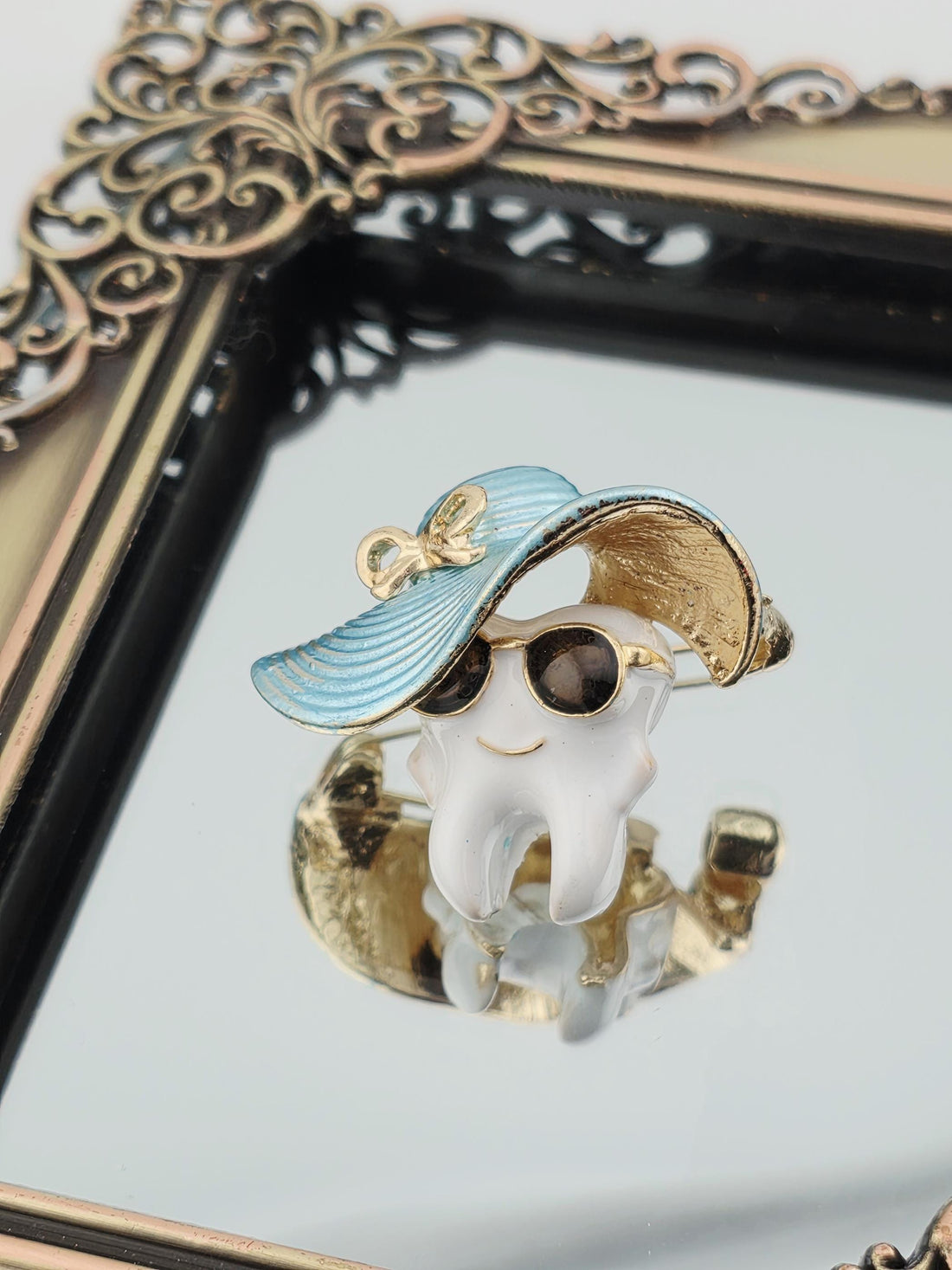 Brooch Pins: Fun Tooth and Hat Designs (Pastel Colors, Gold Trim) | Handmade Pin | Jacket Scarf Hat Accessory | Gift Idea