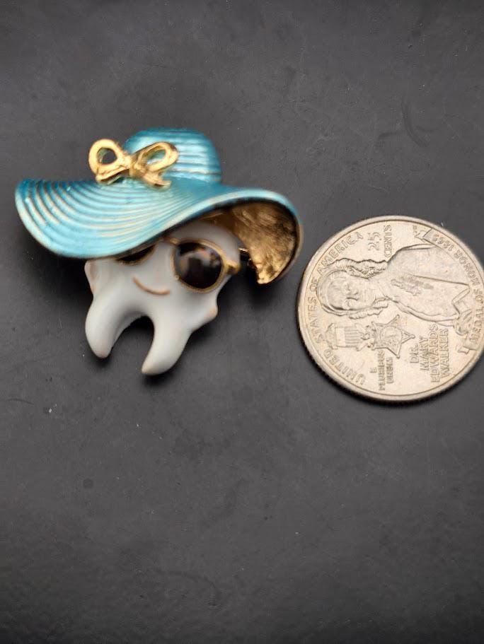 Brooch Pins: Fun Tooth and Hat Designs (Pastel Colors, Gold Trim) | Handmade Pin | Jacket Scarf Hat Accessory | Gift Idea
