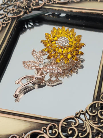 Sunflower Brooch - Yellow Flower with Rhinestone Detail | Handmade Pin | Jacket Scarf Hat Accessory | Gift Idea