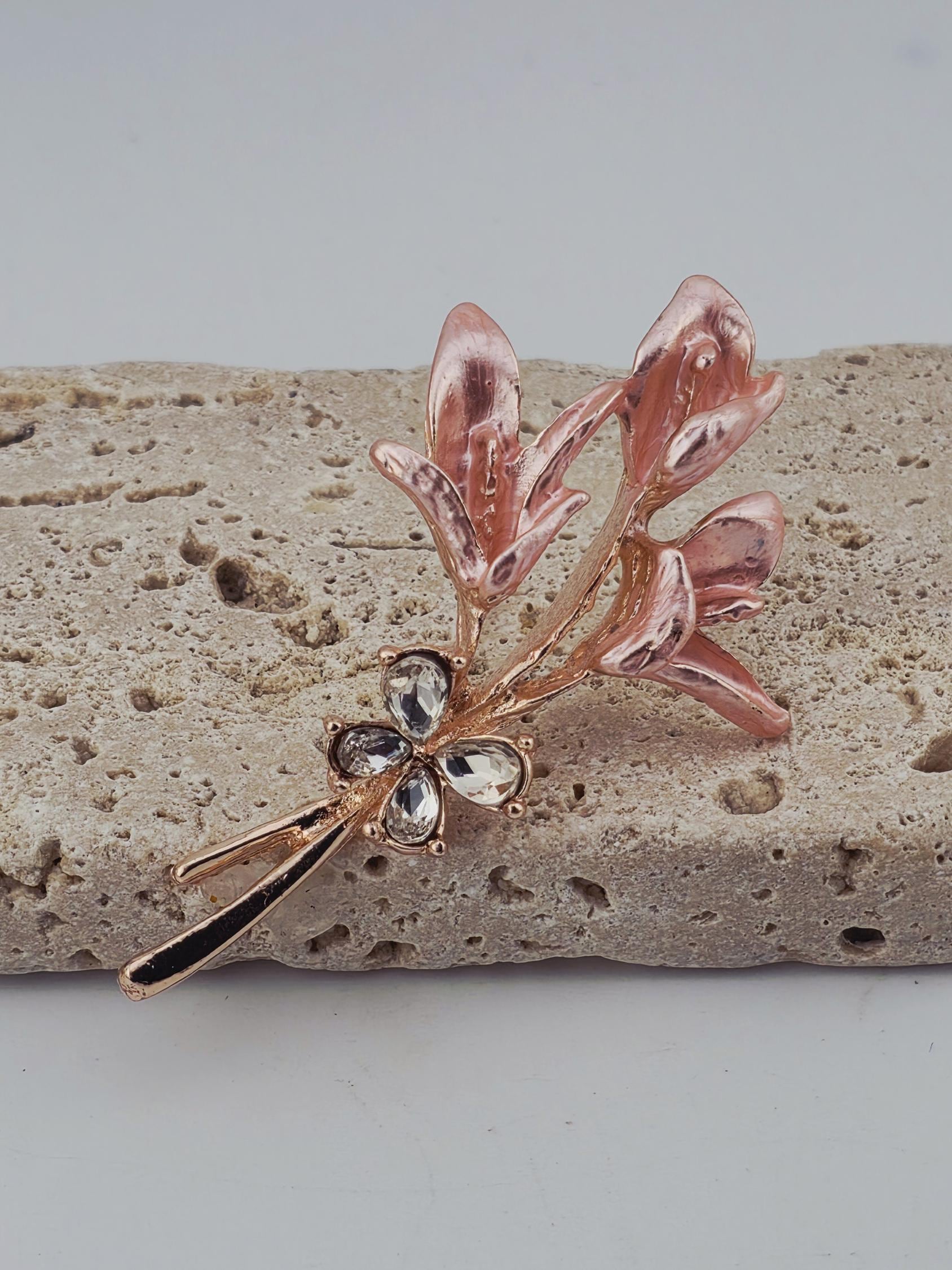 Floral Resin Tulip Brooch, Rhinestones and Pearl (60x35mm Pin) | Handmade Pin | Jacket Scarf Hat Accessory | Gift Idea
