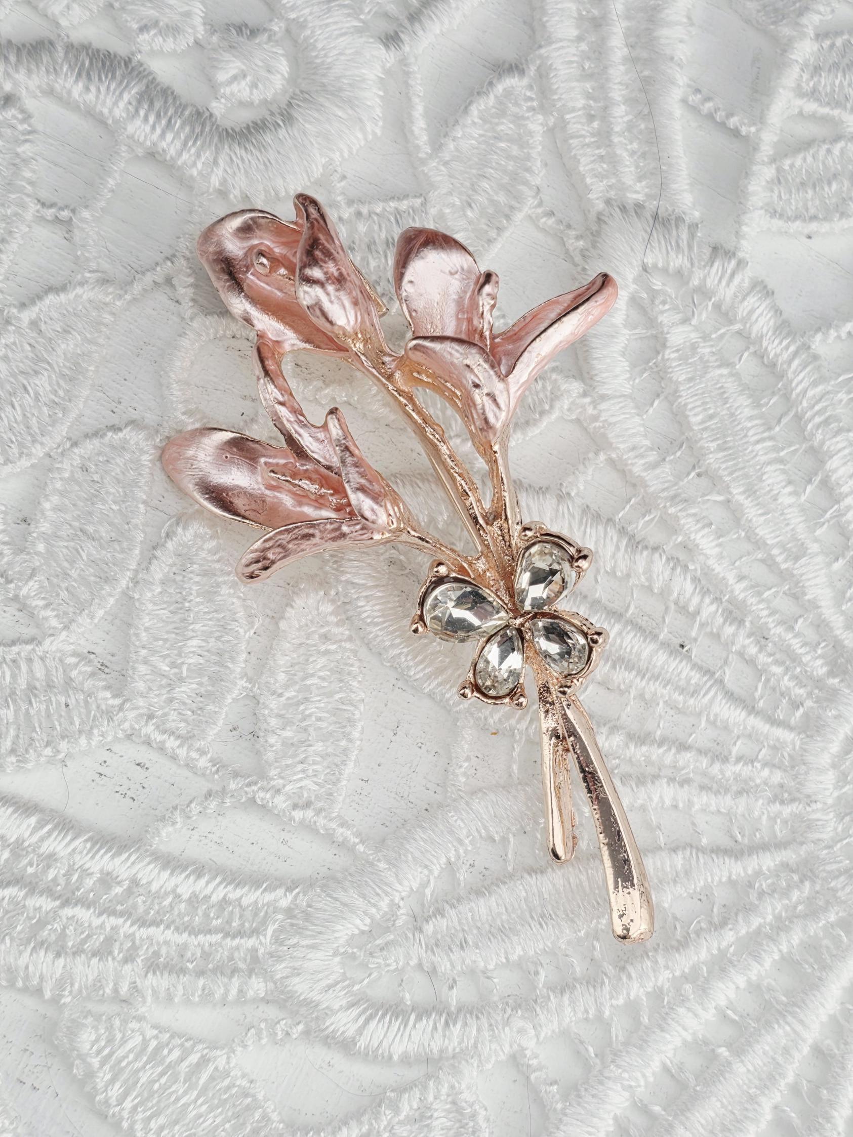 Floral Resin Tulip Brooch, Rhinestones and Pearl (60x35mm Pin) | Handmade Pin | Jacket Scarf Hat Accessory | Gift Idea