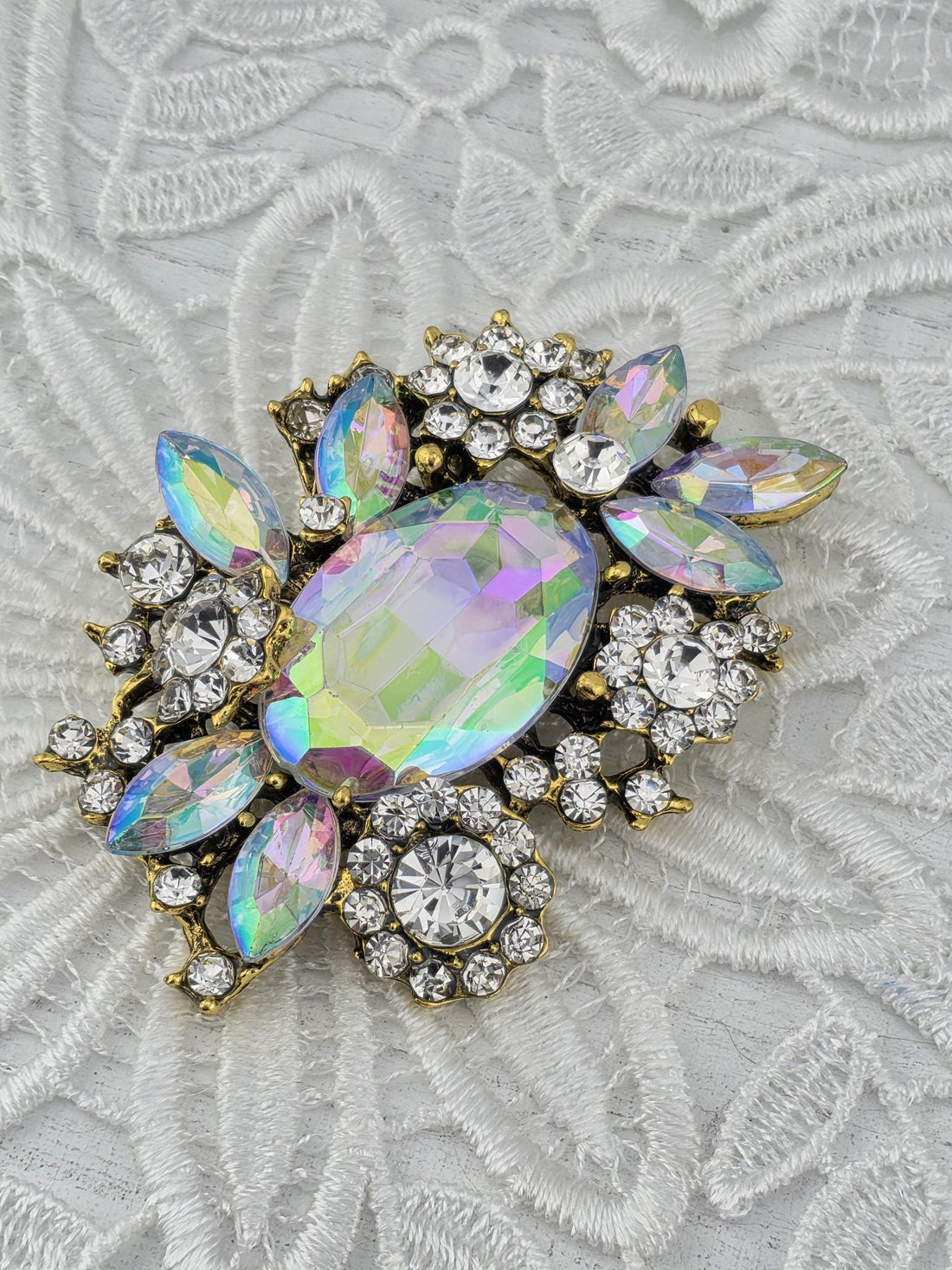 Floral Brooch, European Style, Multicolor Gemstones | Handmade Pin | Jacket Scarf Hat Accessory | Gift Idea