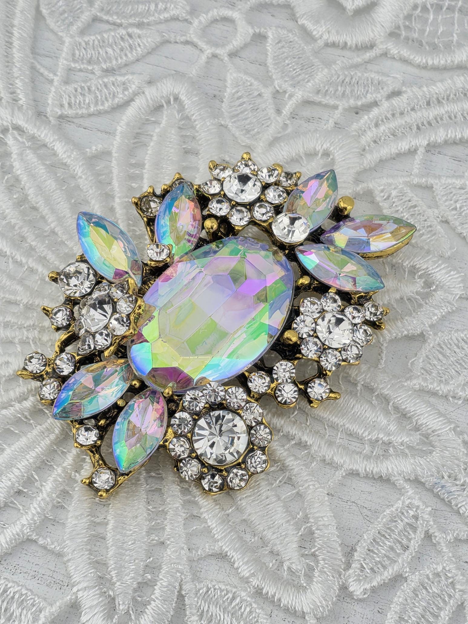 Floral Brooch, European Style, Multicolor Gemstones | Handmade Pin | Jacket Scarf Hat Accessory | Gift Idea