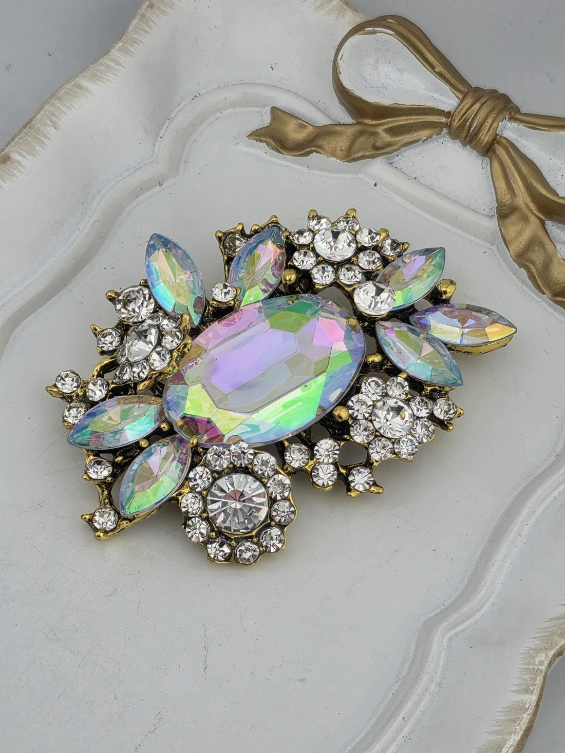 Floral Brooch, European Style, Multicolor Gemstones | Handmade Pin | Jacket Scarf Hat Accessory | Gift Idea