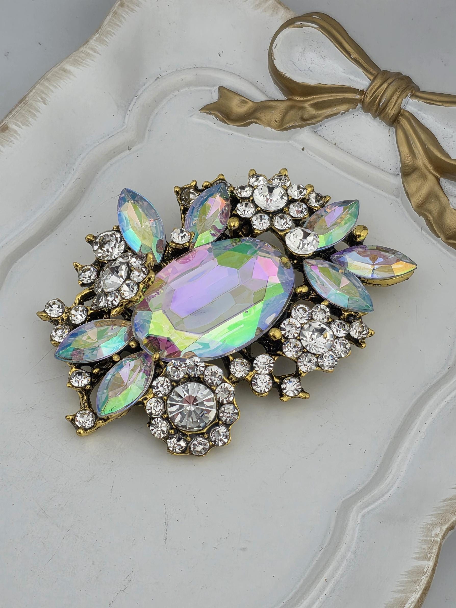 Floral Brooch, European Style, Multicolor Gemstones | Handmade Pin | Jacket Scarf Hat Accessory | Gift Idea