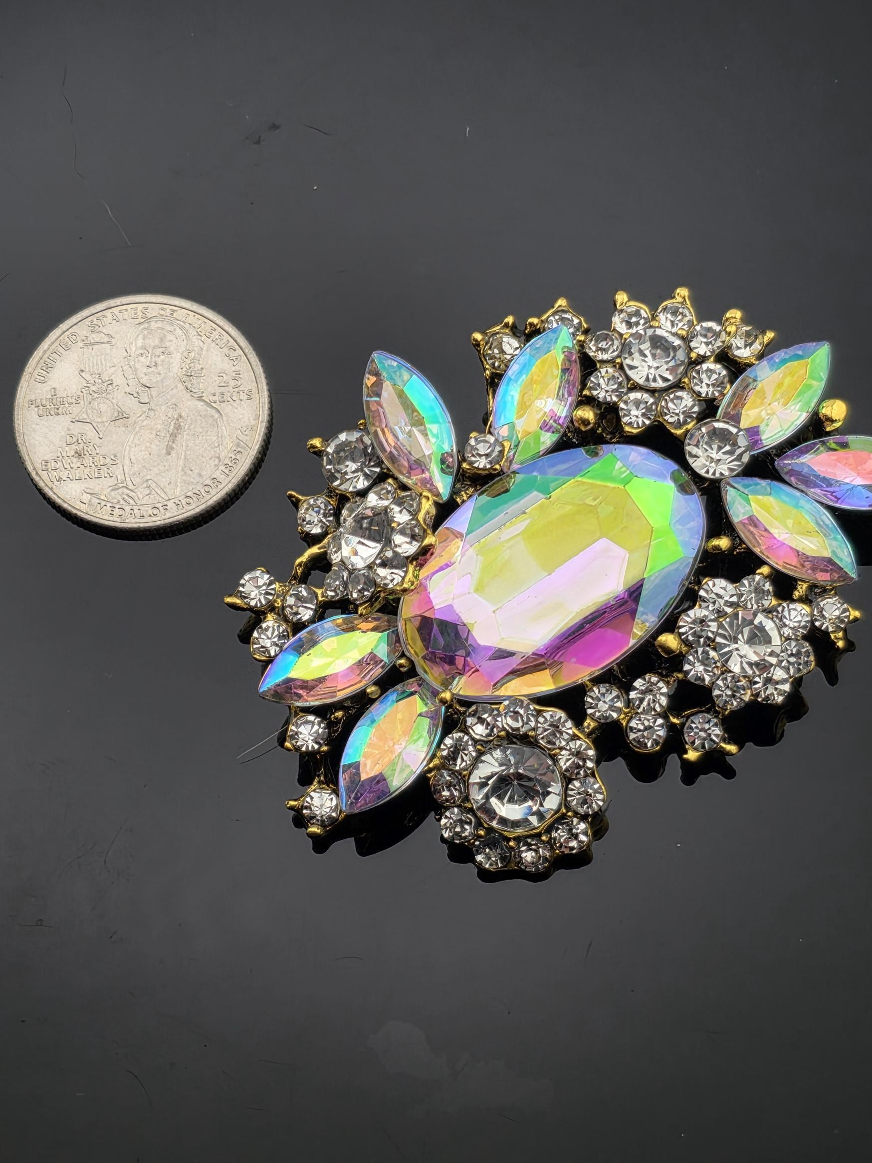 Floral Brooch, European Style, Multicolor Gemstones | Handmade Pin | Jacket Scarf Hat Accessory | Gift Idea