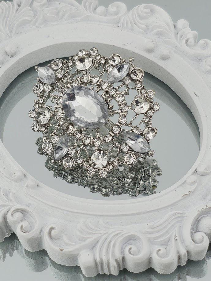 Crystal Rhinestone Brooch Pin, Large Sparkle (Silver Plated) | Handmade Pin | Jacket Scarf Hat Accessory | Gift Idea
