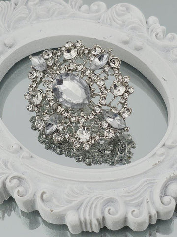 Crystal Rhinestone Brooch Pin, Large Sparkle (Silver Plated) | Handmade Pin | Jacket Scarf Hat Accessory | Gift Idea