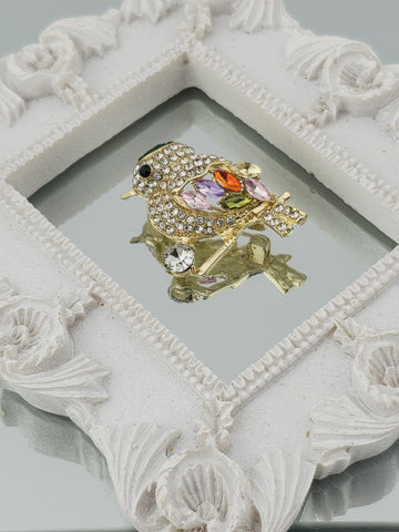 Magpie Brooch: Boho Sparkle with Gold Feather Detail | Handmade Pin | Jacket Scarf Hat Accessory | Gift Idea