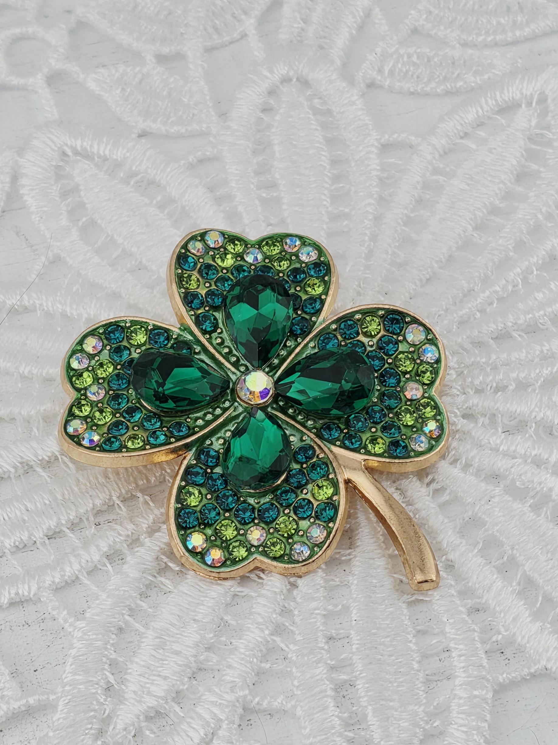 Clover Brooch Pin: Green Gemstone St. Patrick's Day Jewelry | Handmade Pin | Jacket Scarf Hat Accessory | Gift Idea