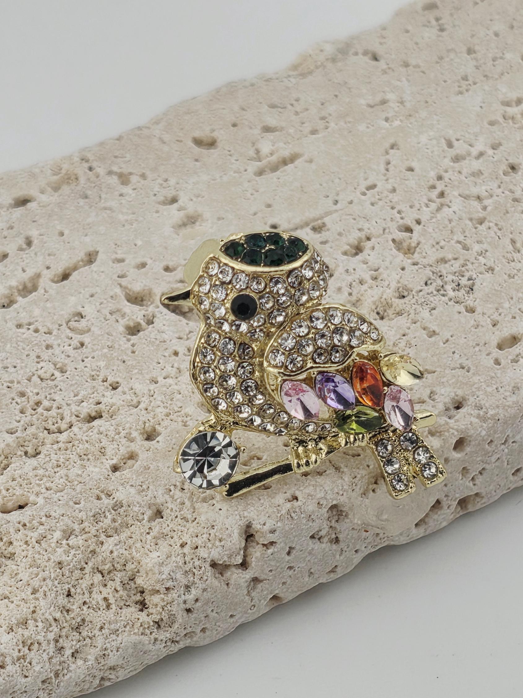 Magpie Brooch: Boho Sparkle with Gold Feather Detail | Handmade Pin | Jacket Scarf Hat Accessory | Gift Idea