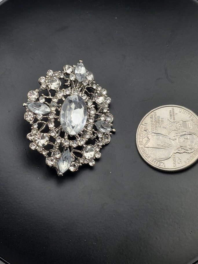 Crystal Rhinestone Brooch Pin, Large Sparkle (Silver Plated) | Handmade Pin | Jacket Scarf Hat Accessory | Gift Idea