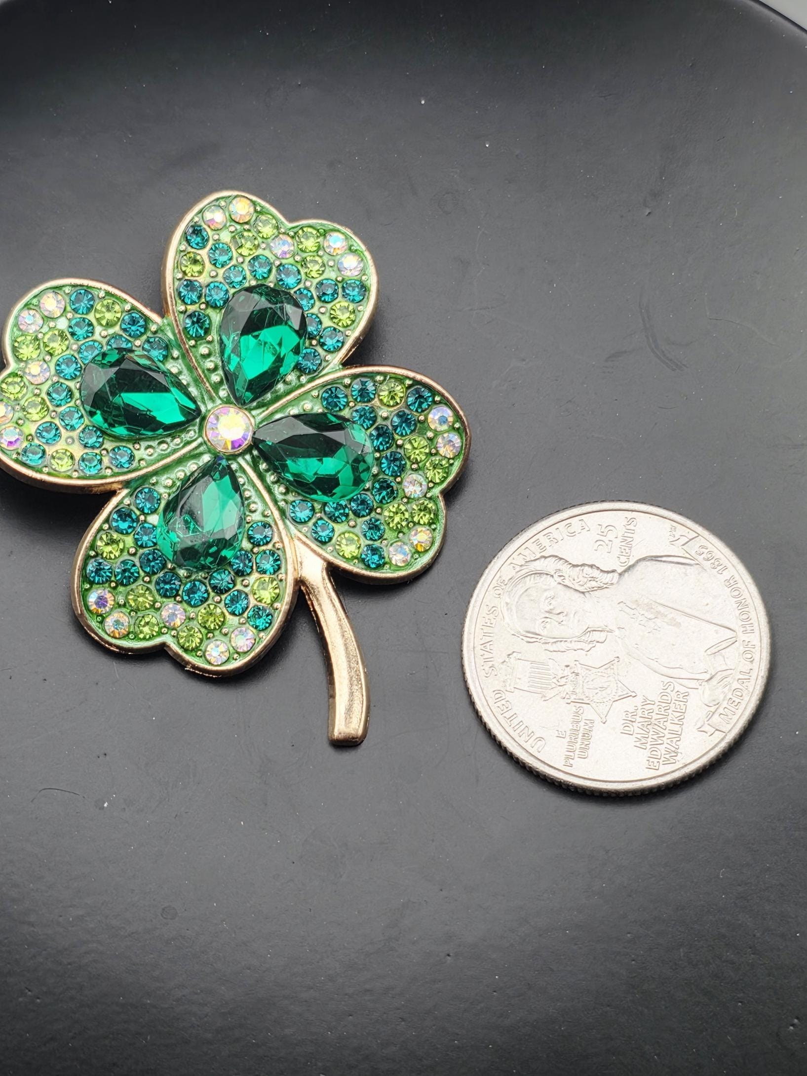 Clover Brooch Pin: Green Gemstone St. Patrick's Day Jewelry | Handmade Pin | Jacket Scarf Hat Accessory | Gift Idea