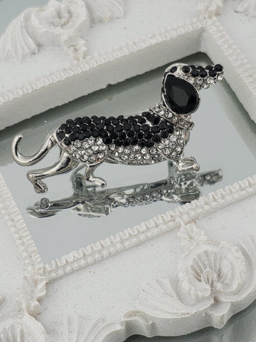 Animal Dog Brooch: Black Gemstone Jewelry Pin (50x25mm) | Handmade Pin | Jacket Scarf Hat Accessory | Gift Idea