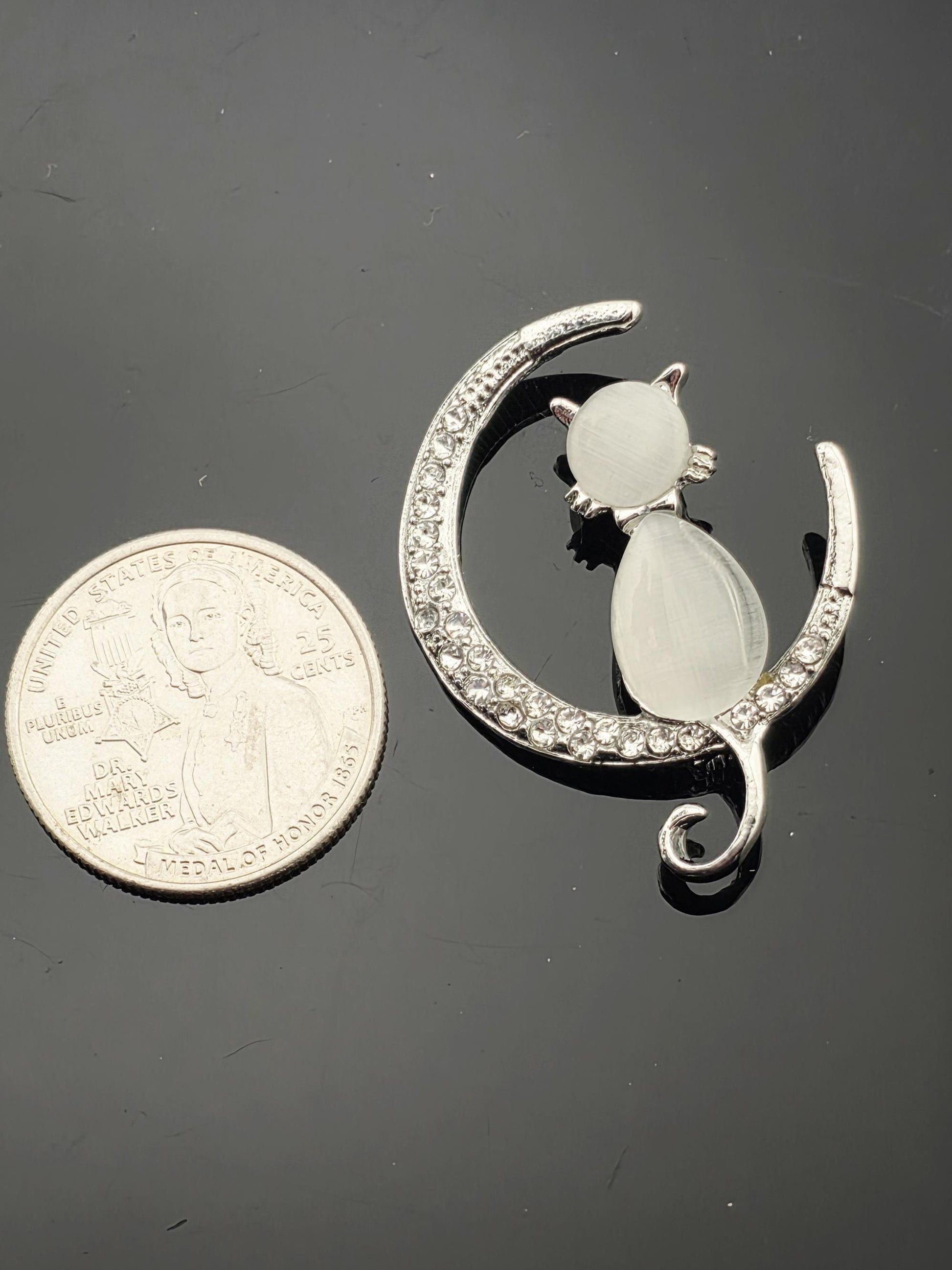Silver Cat Brooch Pin: Simple Design with Zirconia Stone | Handmade Pin | Jacket Scarf Hat Accessory | Gift Idea