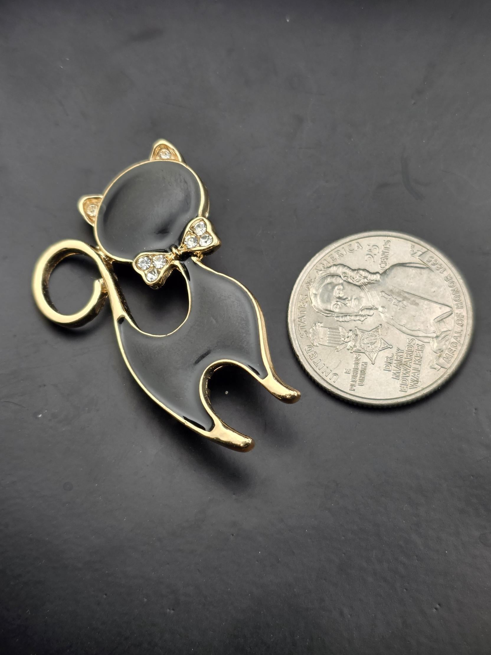 Cat Brooch: Black and Gold plated Enamel Brooch | Handmade Pin | Jacket Scarf Hat Accessory | Gift Idea