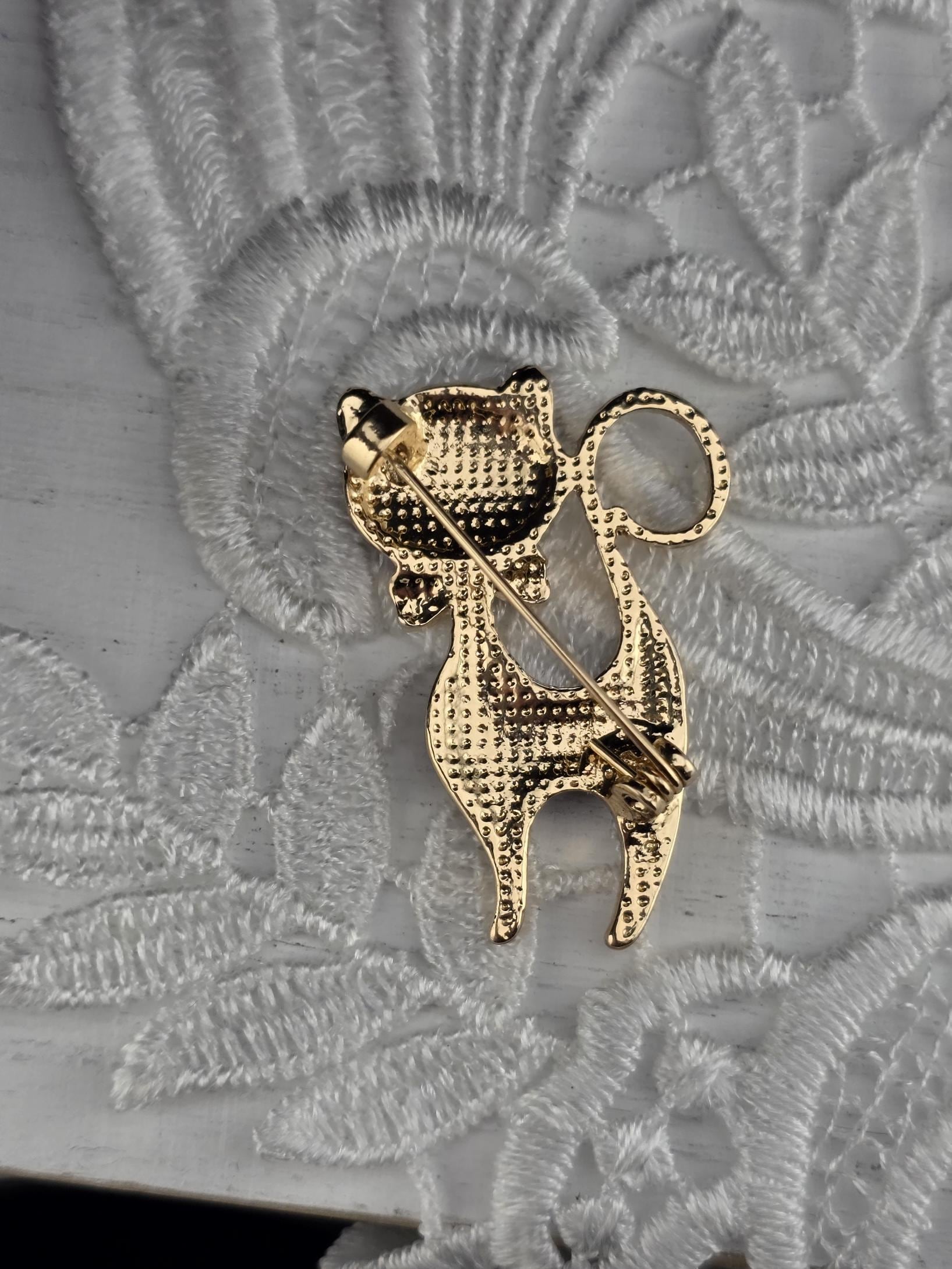 Cat Brooch: Black and Gold plated Enamel Brooch | Handmade Pin | Jacket Scarf Hat Accessory | Gift Idea