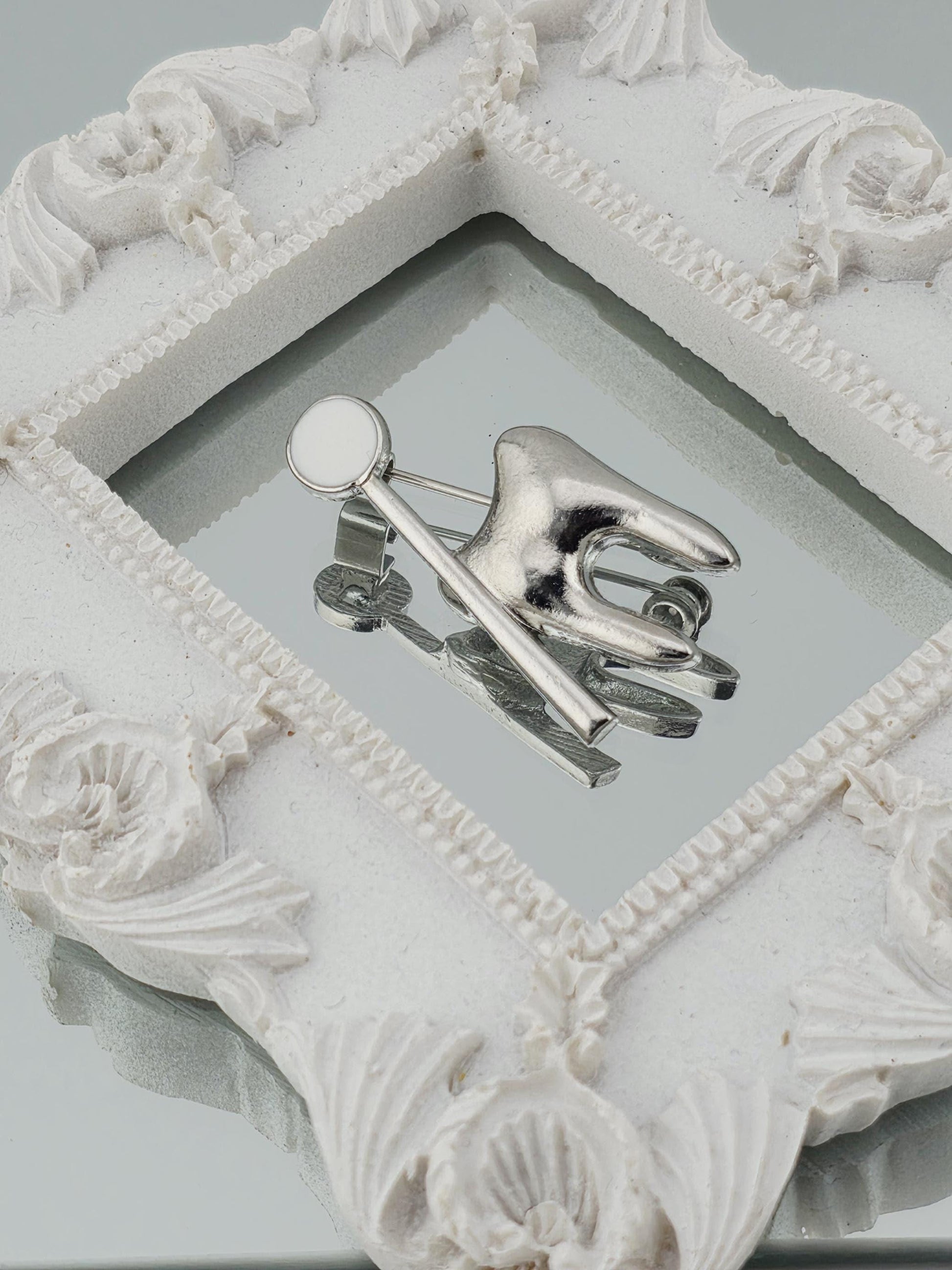 Tooth-Shaped Silver Brooch: Cute Dental Pin for Women | Handmade Pin | Jacket Scarf Hat Accessory | Gift Idea