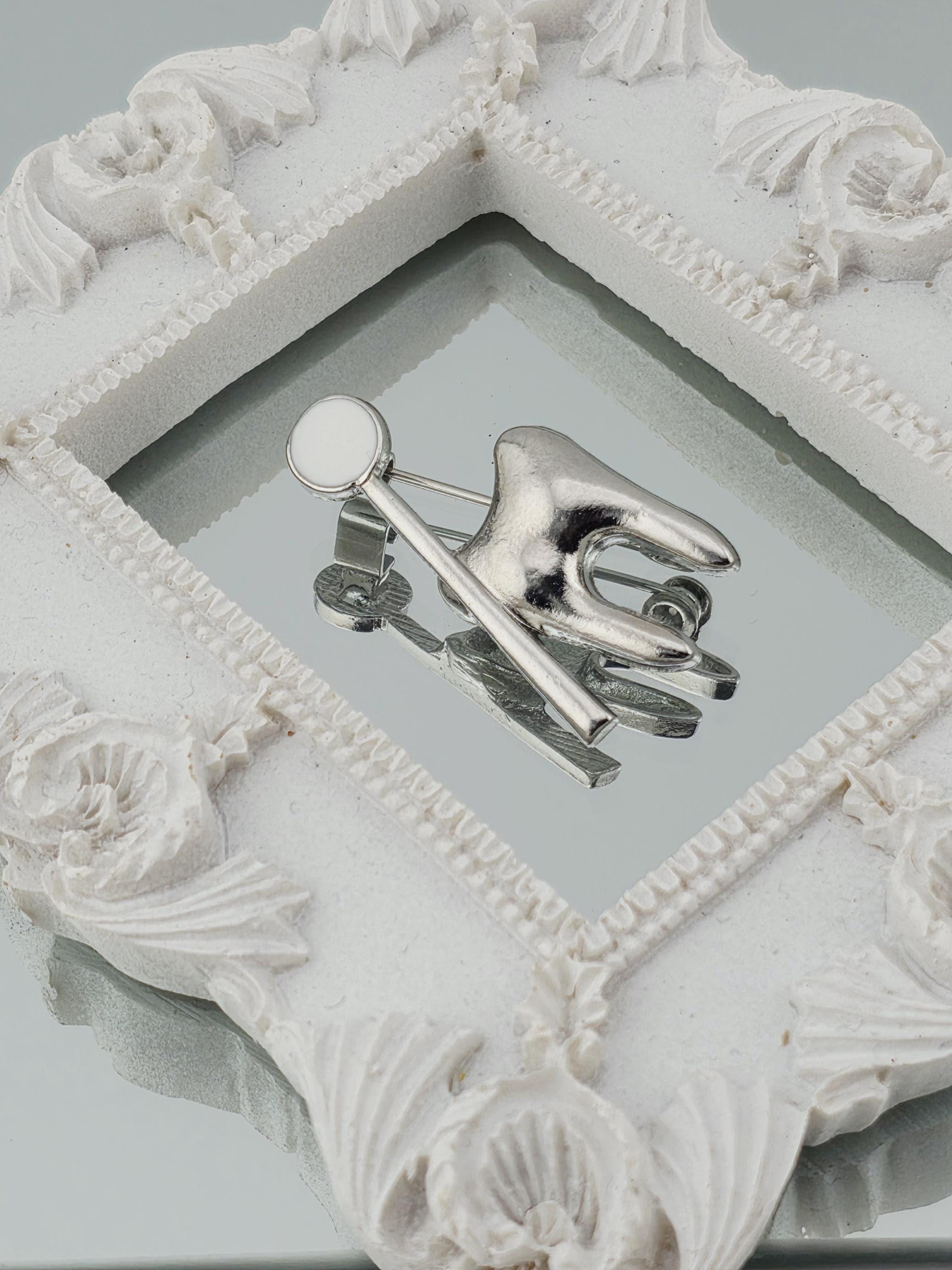 Tooth-Shaped Silver Brooch: Cute Dental Pin for Women | Handmade Pin | Jacket Scarf Hat Accessory | Gift Idea