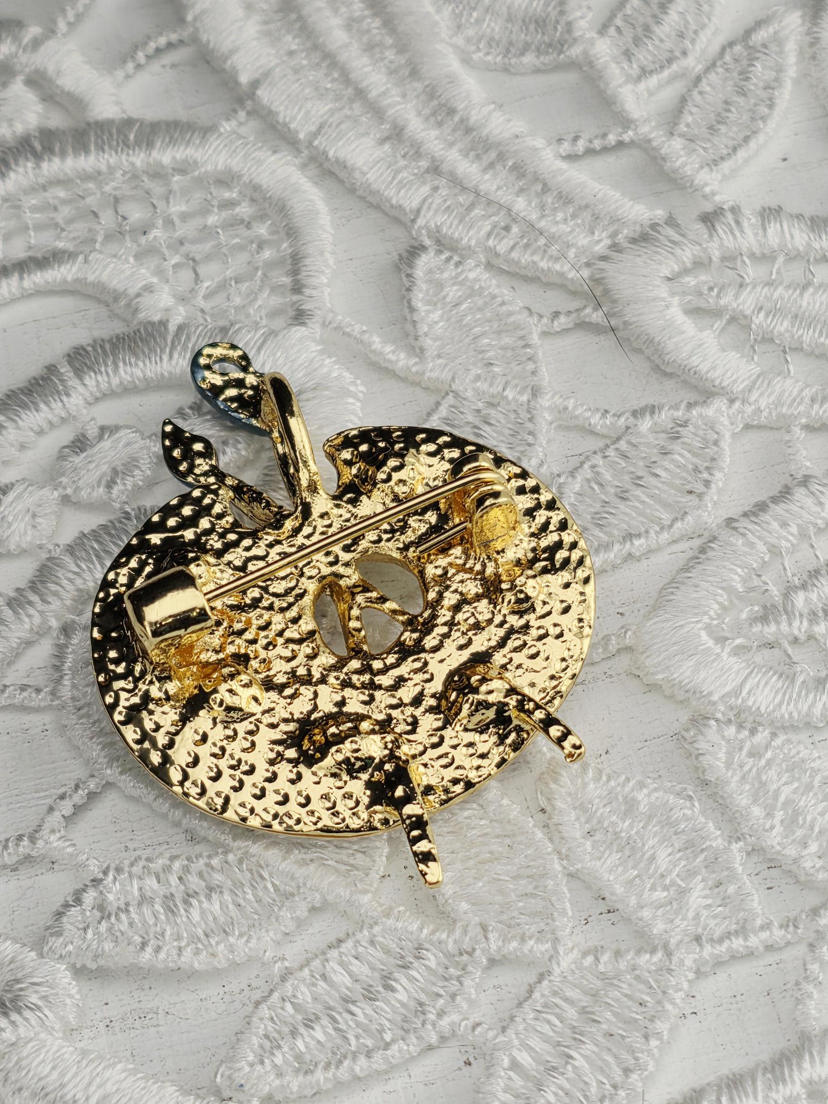 Paint Palette Brooch Pin: Colorful Art Design with Gold Detail | Handmade Pin | Jacket Scarf Hat Accessory | Gift Idea