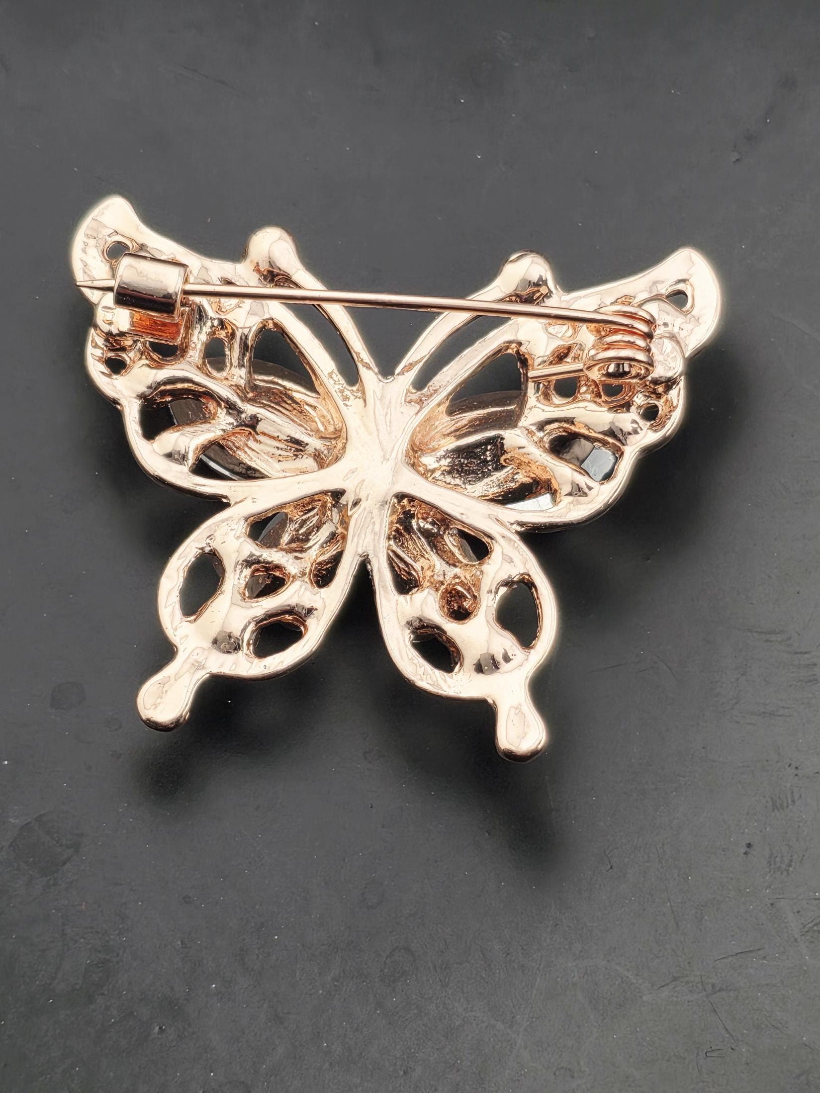 Butterfly Pendant: Ruby Red Gemstone - Gold Tone Finish | Handmade Pin | Jacket Scarf Hat Accessory | Gift Idea