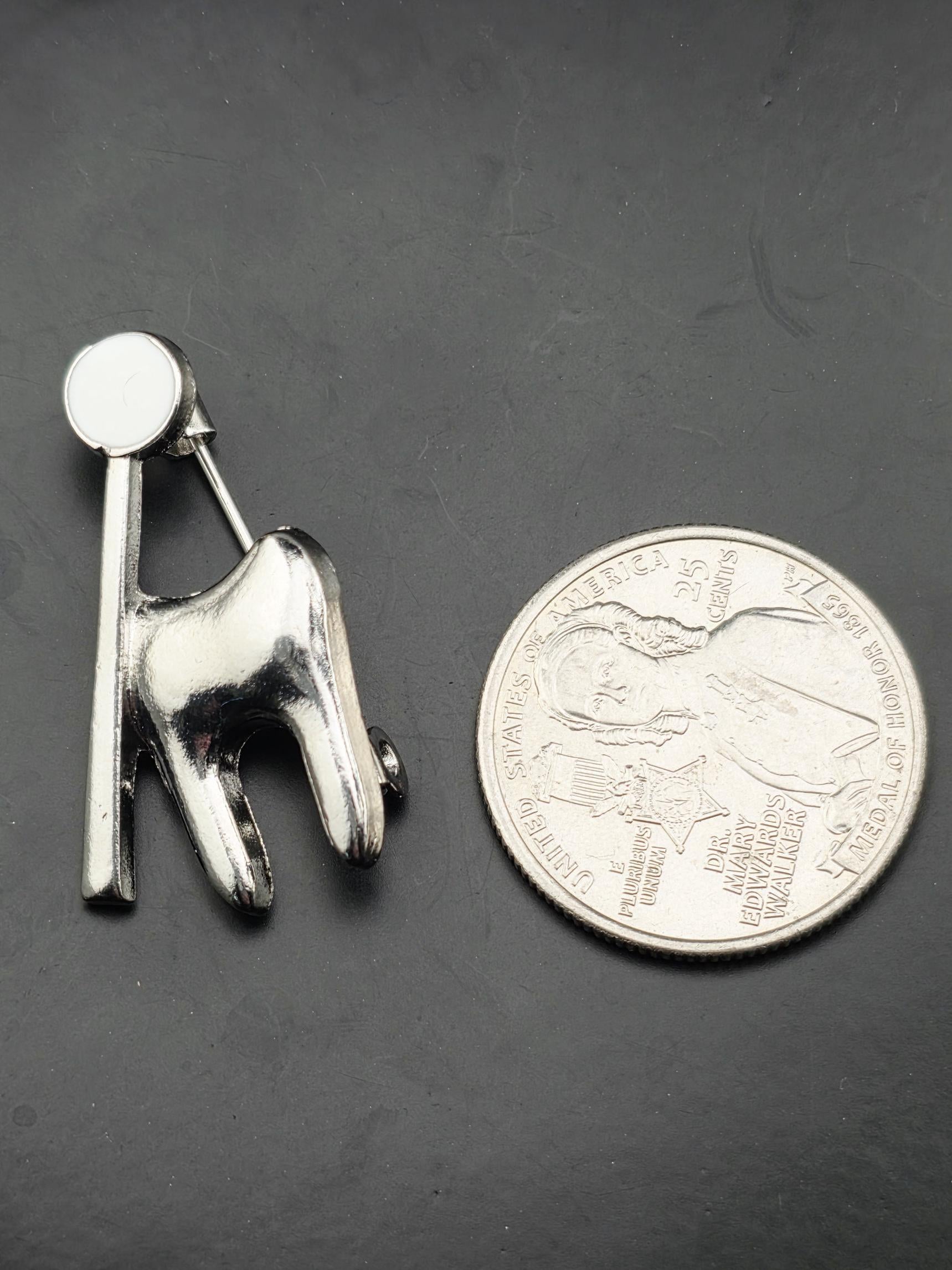 Tooth-Shaped Silver Brooch: Cute Dental Pin for Women | Handmade Pin | Jacket Scarf Hat Accessory | Gift Idea