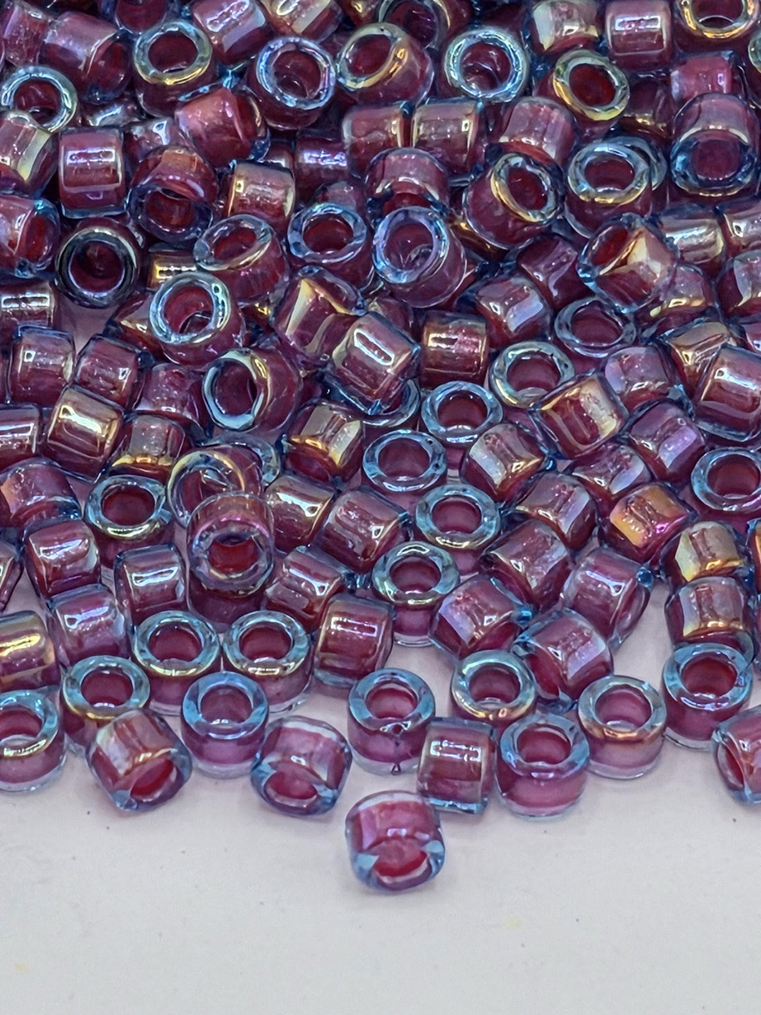 Blue/Berry Inside Color Lined Sparkle Rainbow | Size 11/0 | 7g | Japanese Seed Beads | Bead Weaving Embroidery Supply | DIY Jewelry