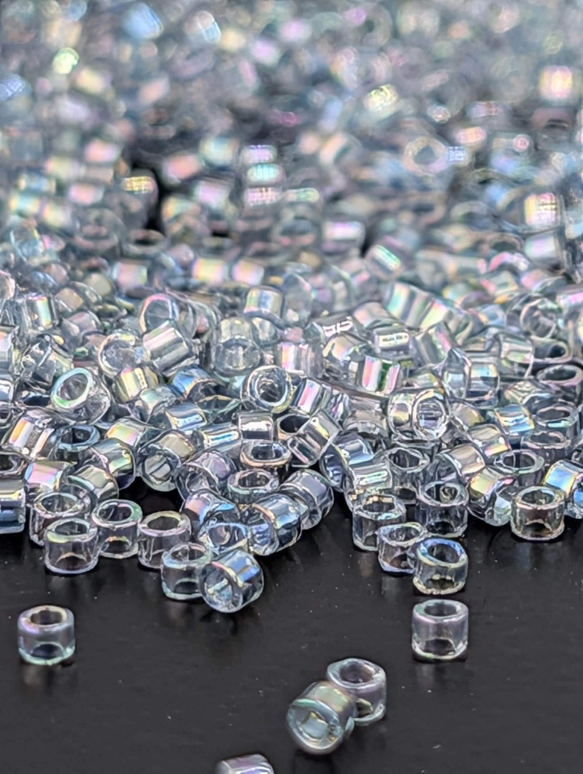 Light Grey-Blue Translucent Inside Color Lined Rainbow | Size 11/0 | 7g | Japanese Seed Beads | Bead Weaving Embroidery Supply | DIY Jewelry