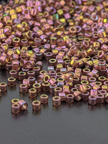 Raspberry/Gold Translucent Inside Color Lined Rainbow | Size 11/0 | 7g | Japanese Seed Beads | Bead Weaving Embroidery Supply | DIY Jewelry