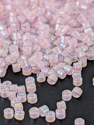 DB0055:Crystal/Pink Inside Color Lined Rainbow | Size 11/0 | 7g